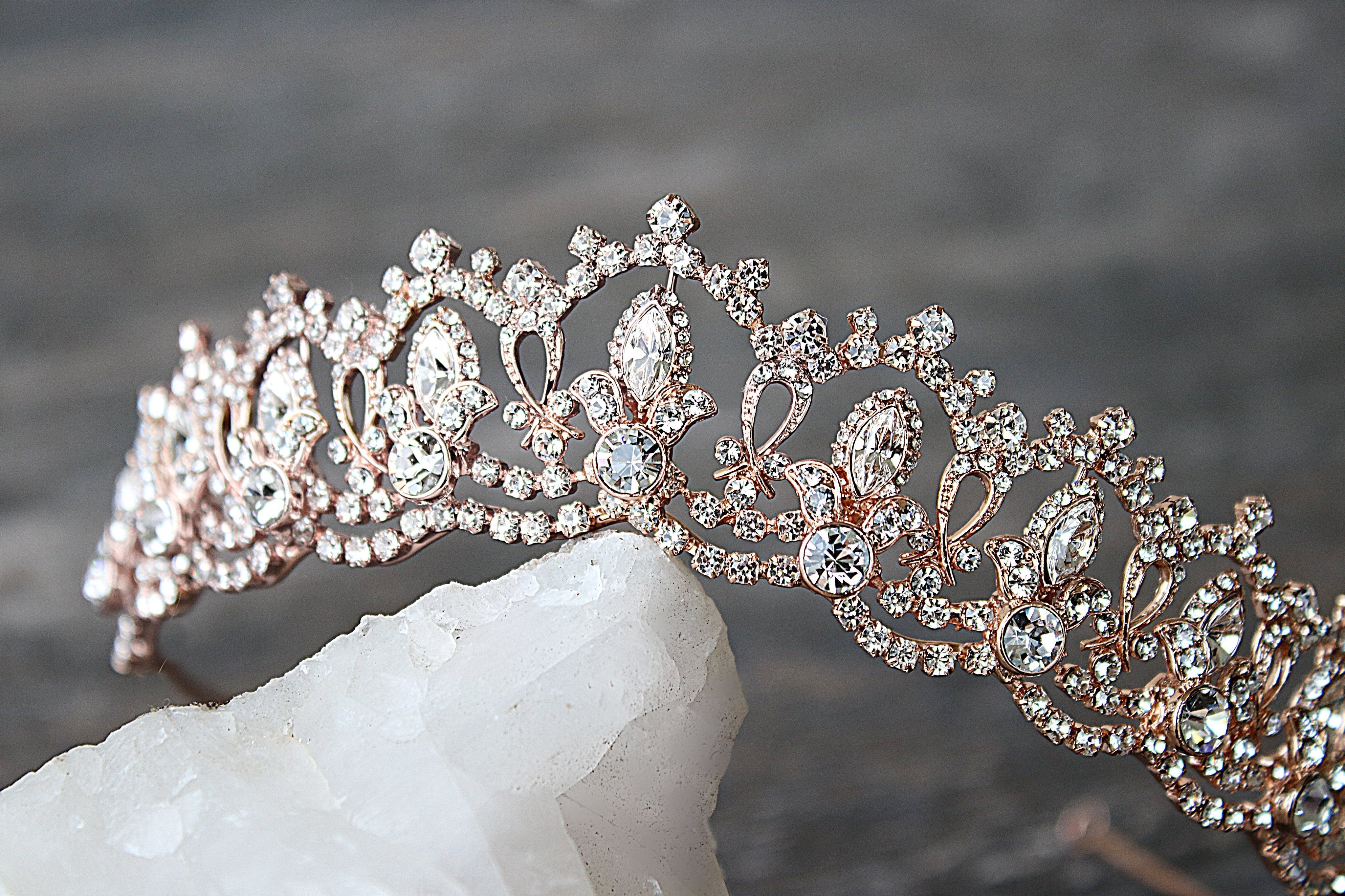 EDEN LUXE Bridal Tiara SERENA Silver Tiara with London Blue Topaz Swarovski Crystal Center Stones