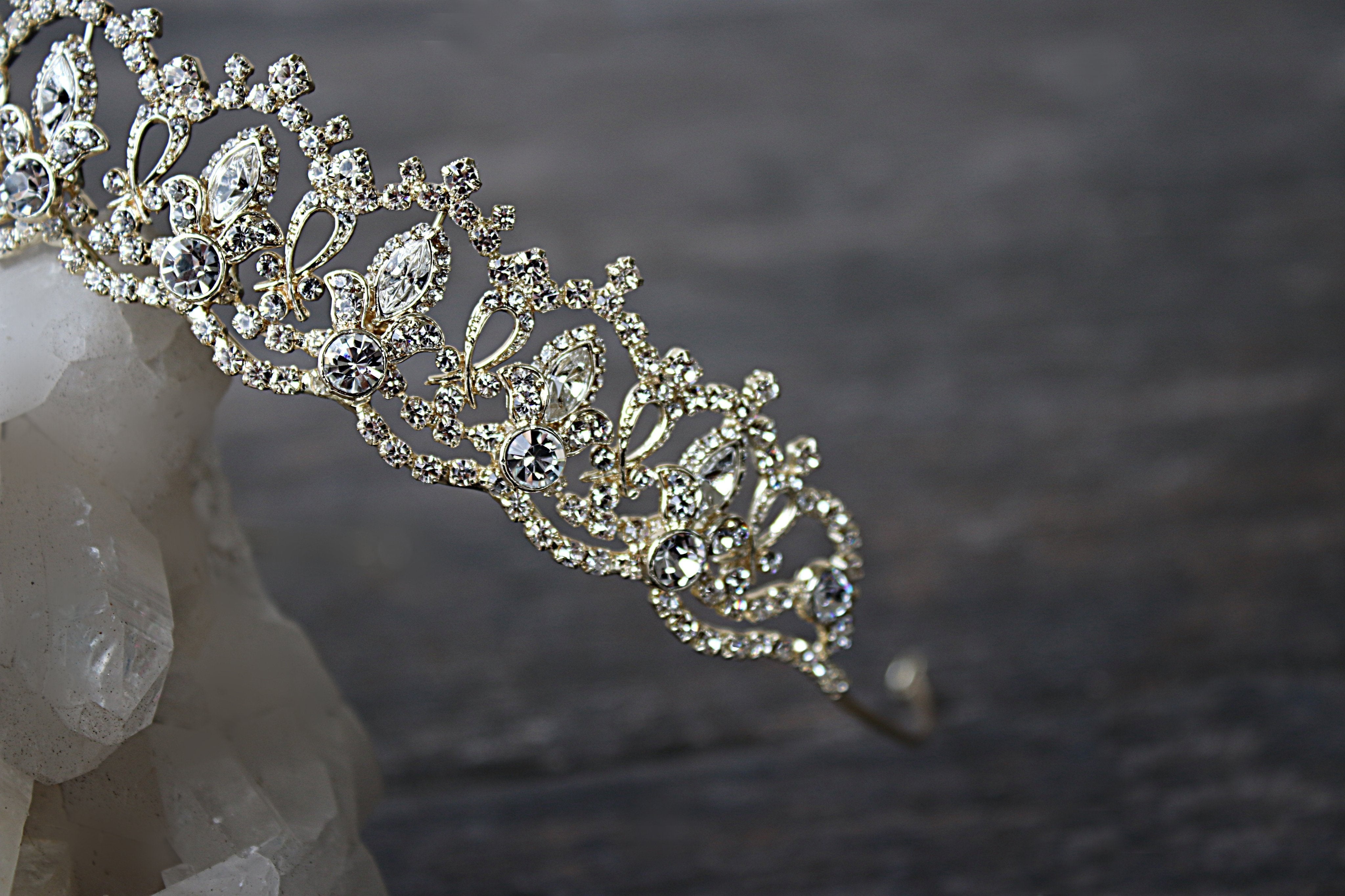 EDEN LUXE Bridal Tiara SERENA Silver Tiara with London Blue Topaz Swarovski Crystal Center Stones