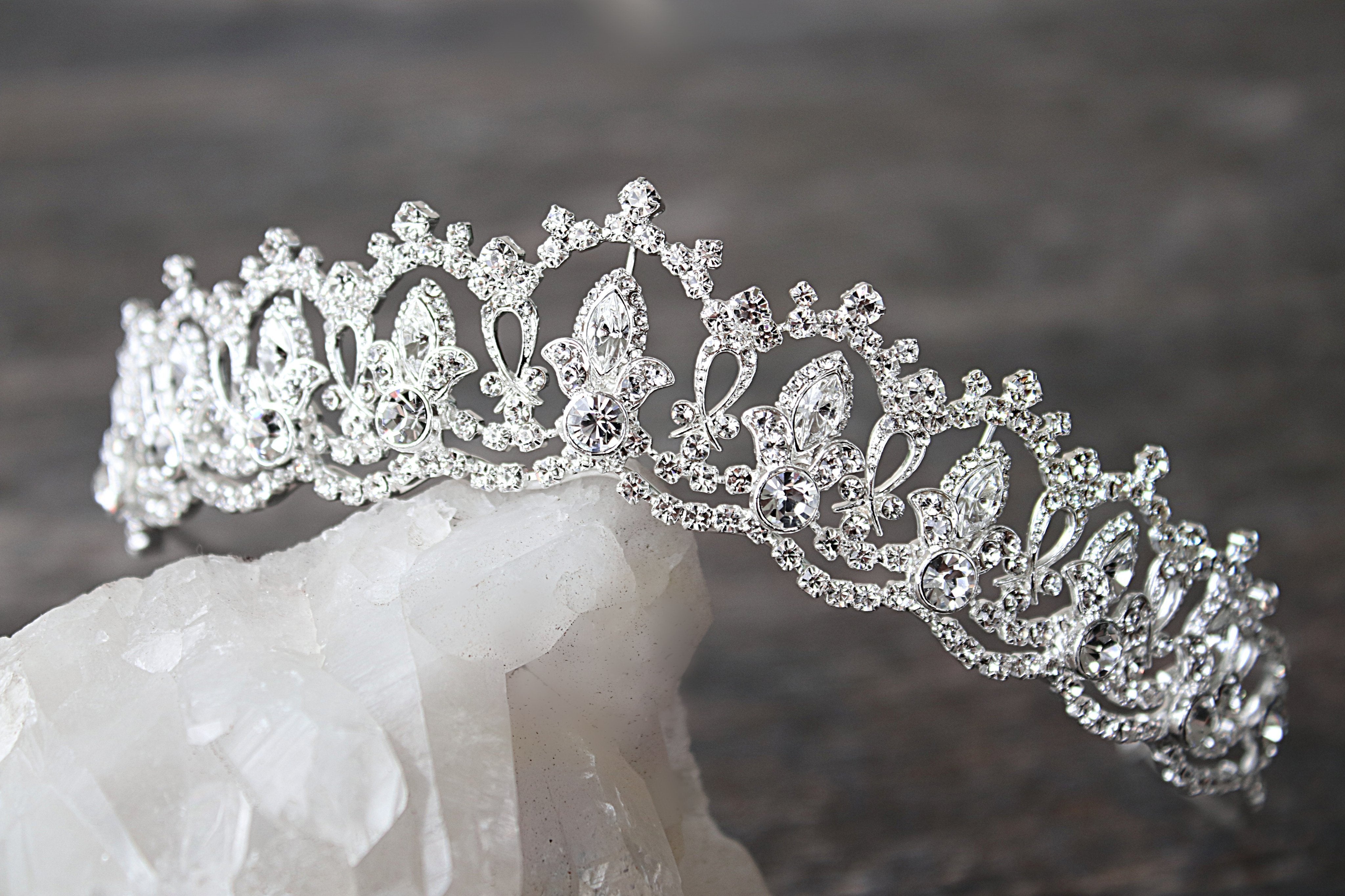 EDEN LUXE Bridal Tiara SERENA Silver Tiara with London Blue Topaz Swarovski Crystal Center Stones