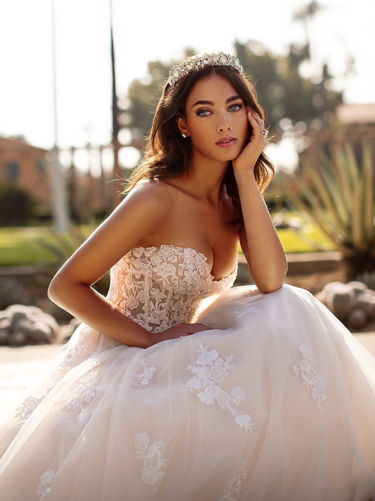 EDEN LUXE Bridal Tiara Silver / All Clear Stones - (As Shown) NOBLESSE Rose Gold Swarovski Crystal Wedding Tiara