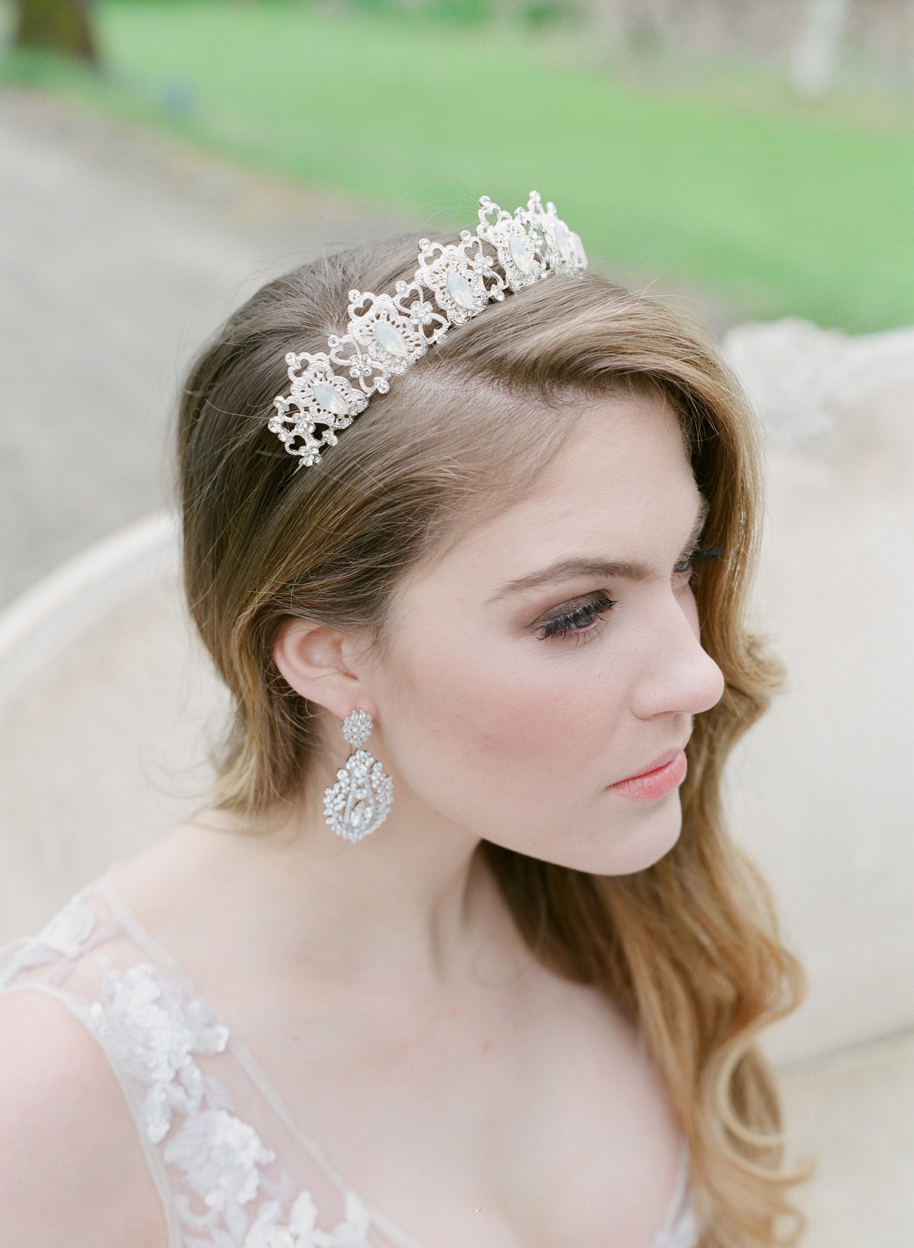 EDEN LUXE Bridal Tiara Swarovski Crystal Opal Center Accent Stones MERCY Swarovski Crystal White Opal Tiara - As Seen on Brides.com