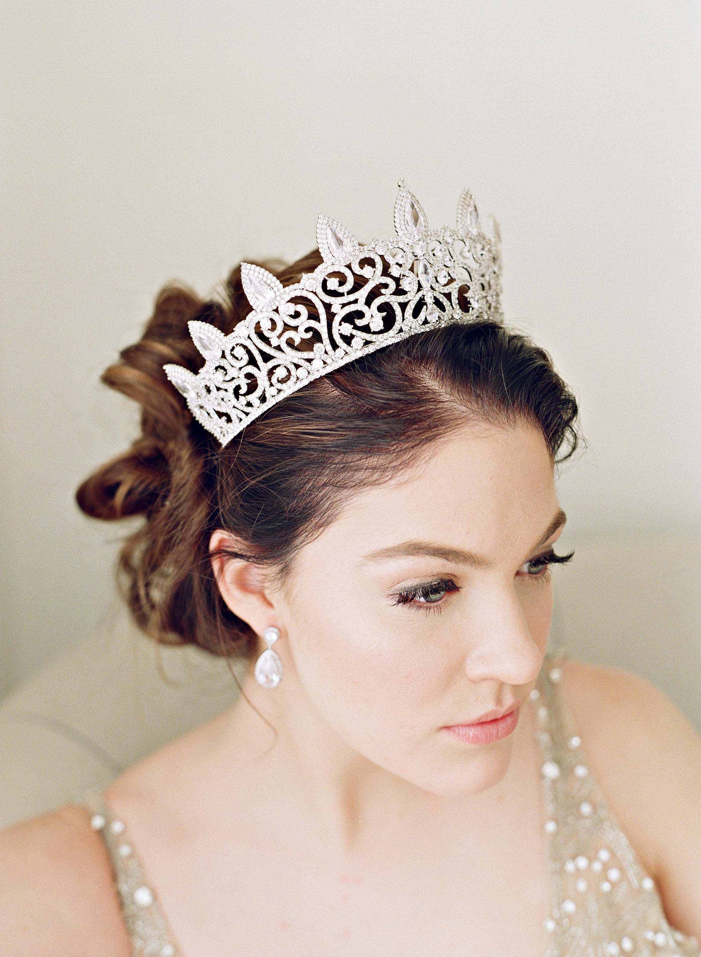 EDEN LUXE Bridal Tiara Tiara Only REINE Simulated Diamond Bridal Tiara and Earrings