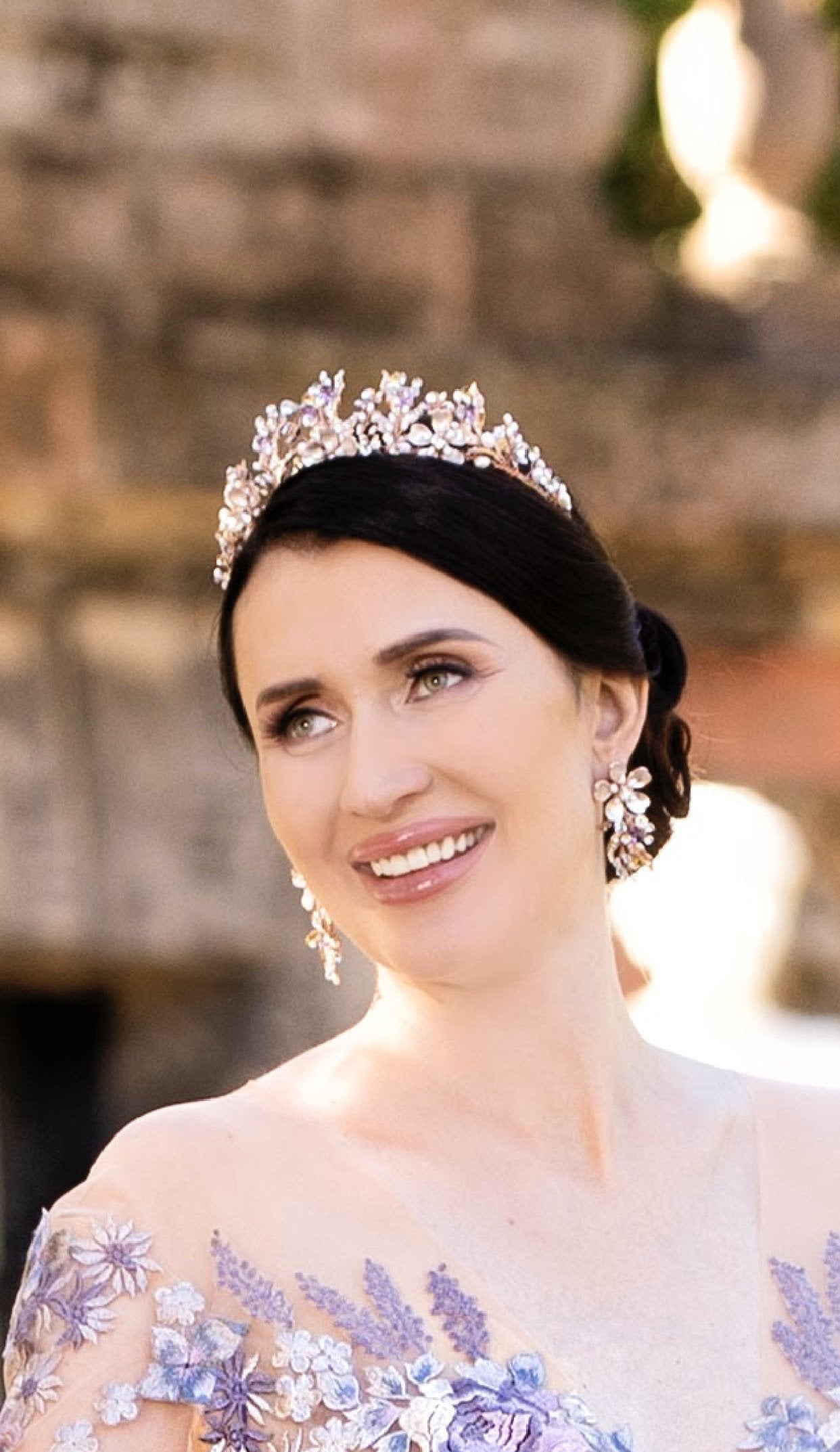 EDEN LUXE Bridal Tiara, Tiaras GENEVIEVE Tiara and Earrings Set with Citrine, Blue Topaz and Amethyst Briolettes