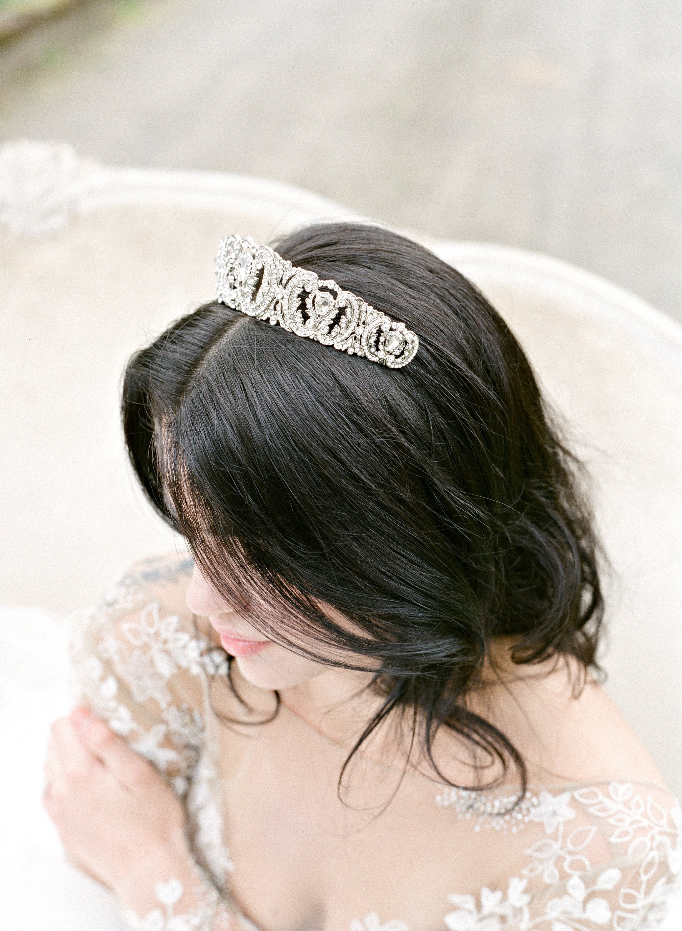 EDEN LUXE Bridal Tiara WHITMORE Silver Swarovski Crystal Bridal Tiara