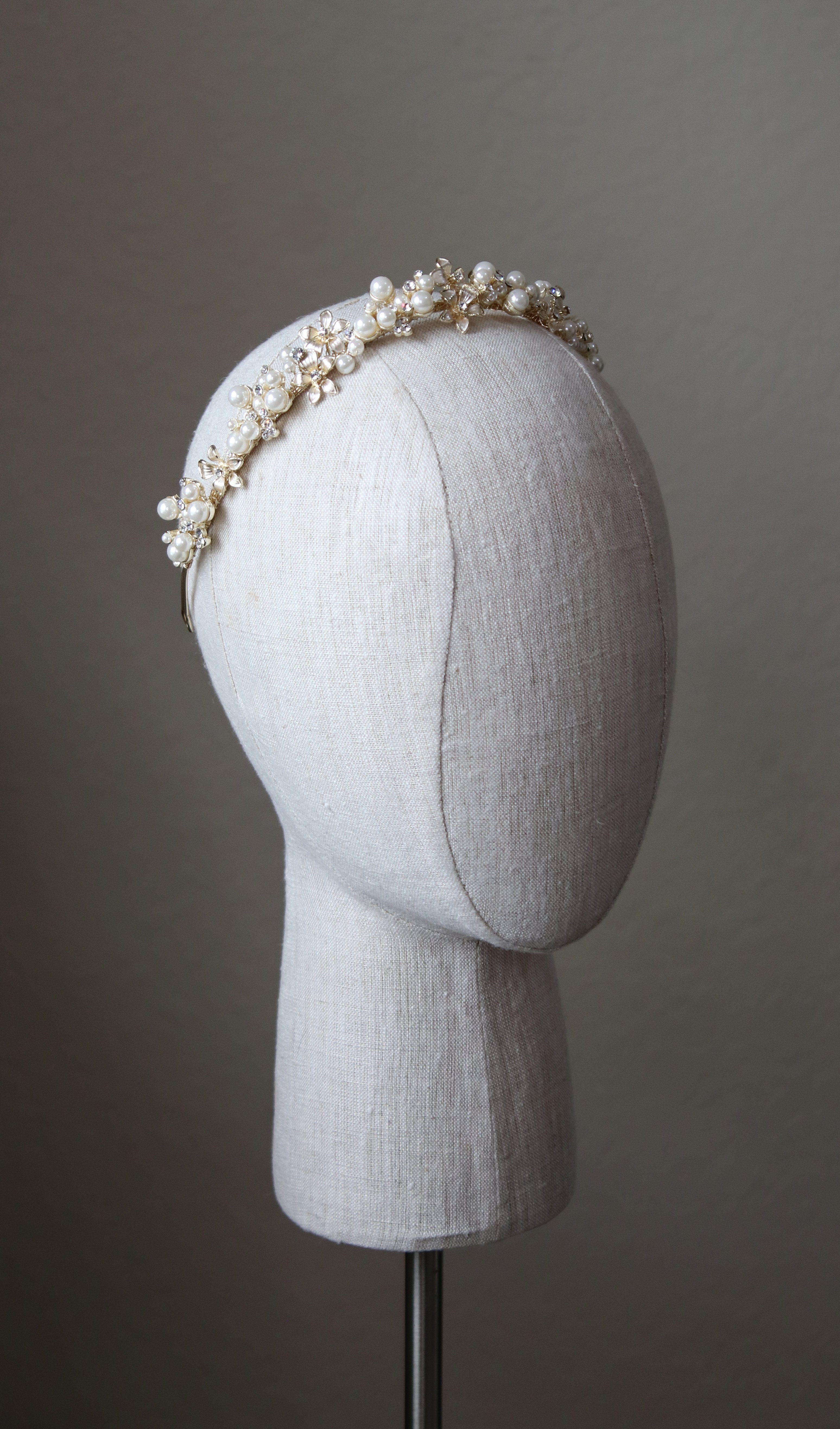 EDEN LUXE Bridal Tiaras Gold RILEY Gold Crystal and Pearl Headpiece Tiara