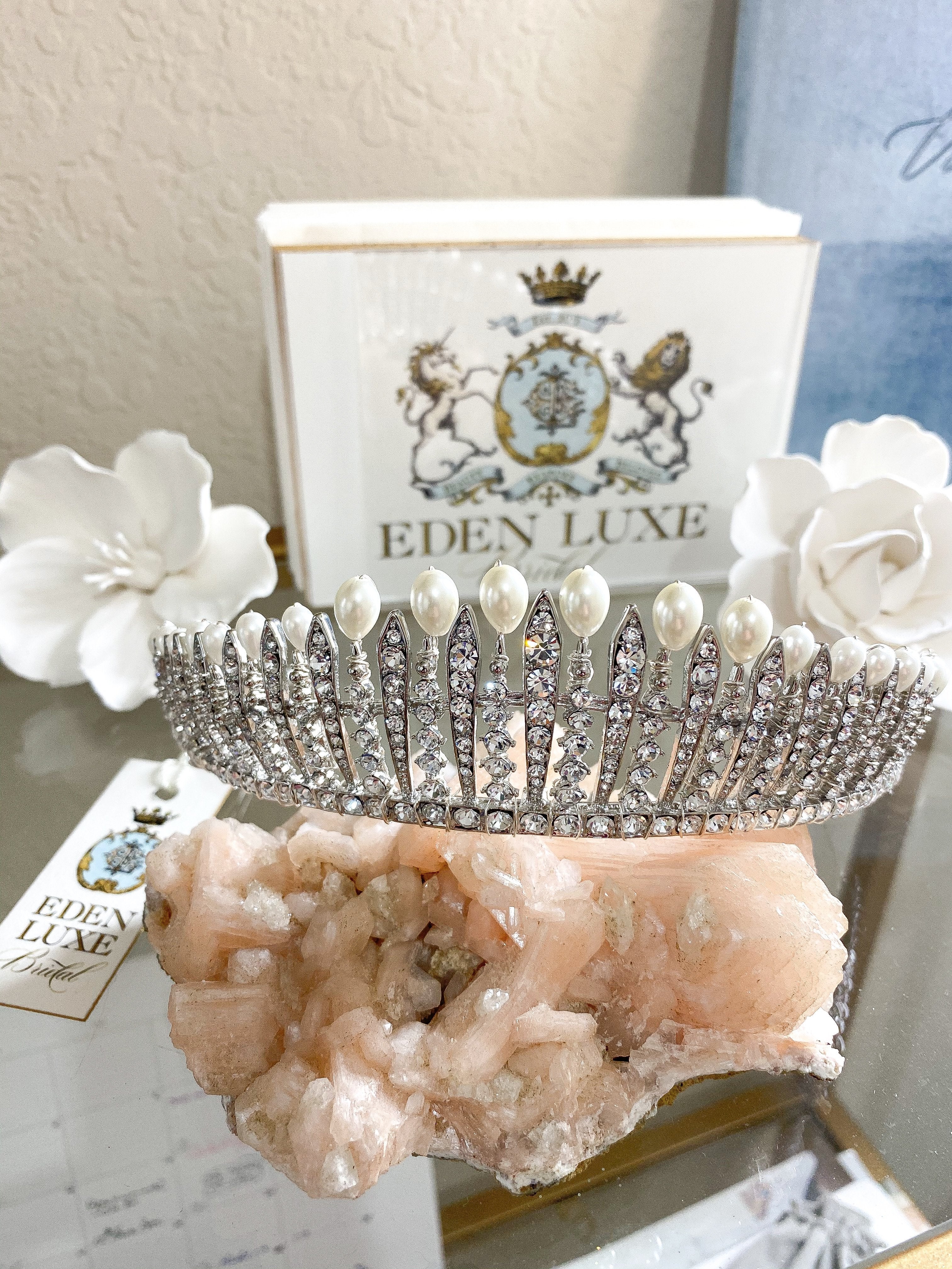 EDEN LUXE Bridal Tiaras Pearled FRINGE Bridal Tiara