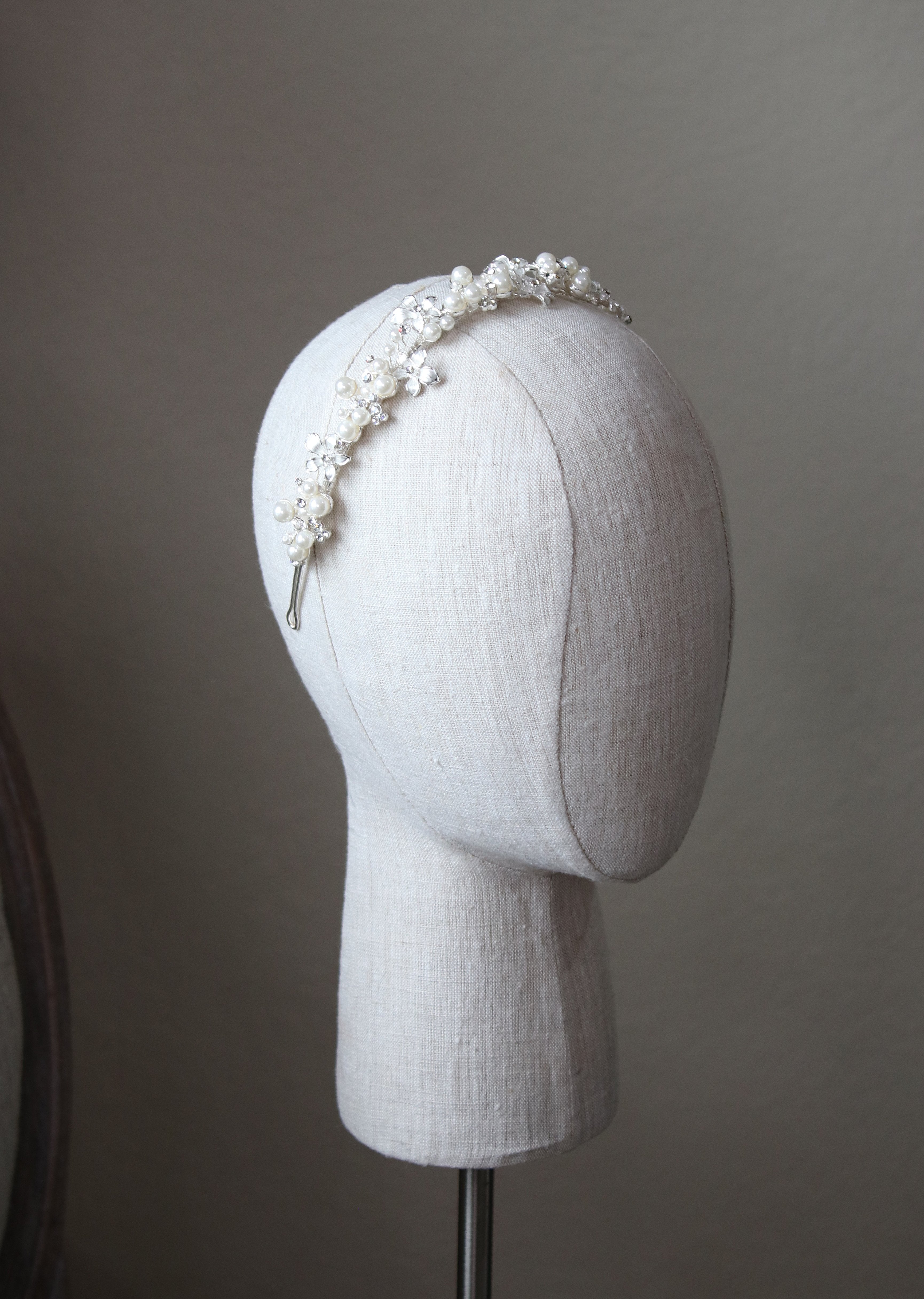 EDEN LUXE Bridal Tiaras Silver RILEY Silver Crystal and Pearl Headpiece Tiara