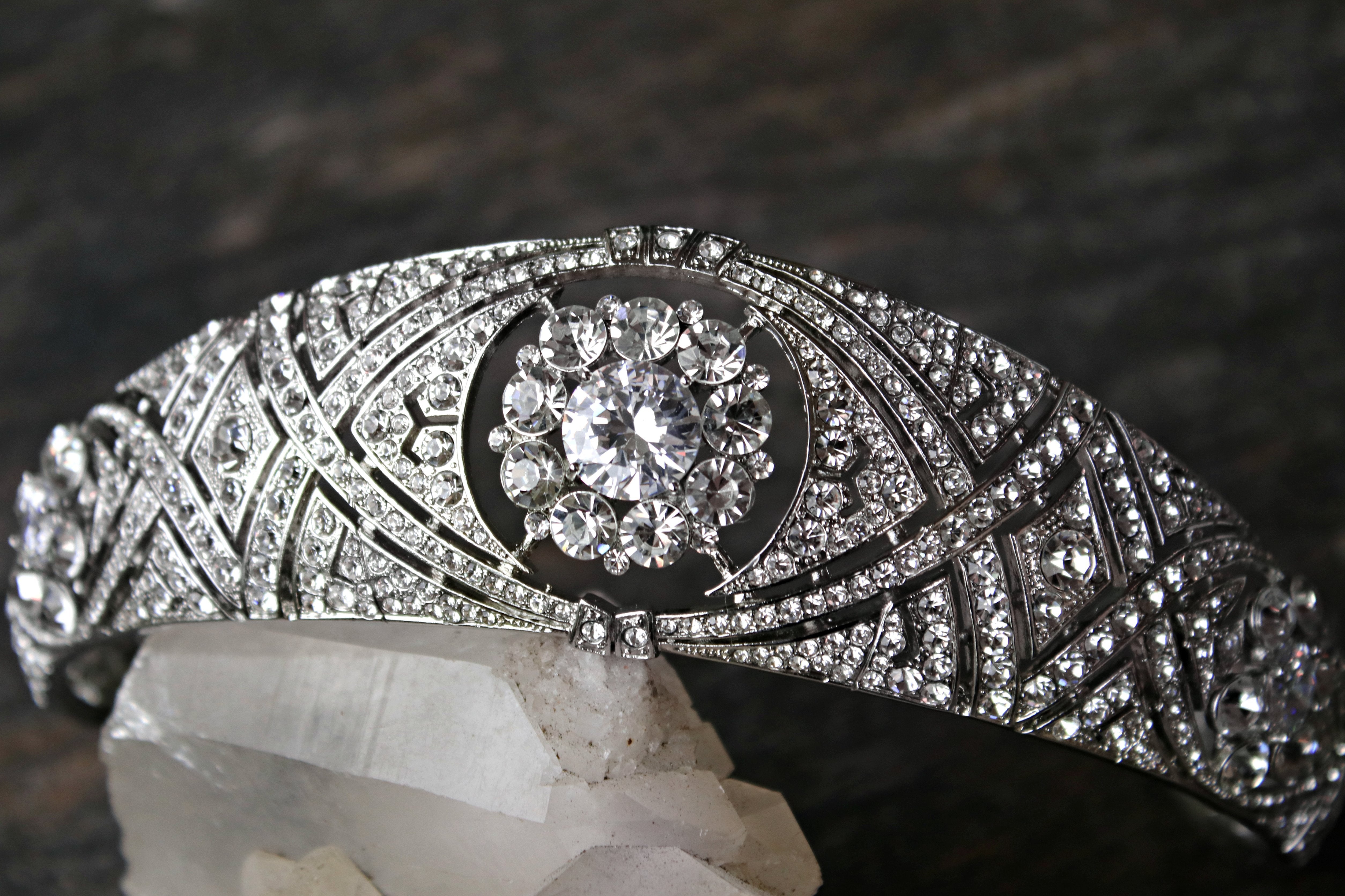 EDEN LUXE Bridal Tiaras Tiara - All Crystals MEGHAN Pearled Bridal Tiara