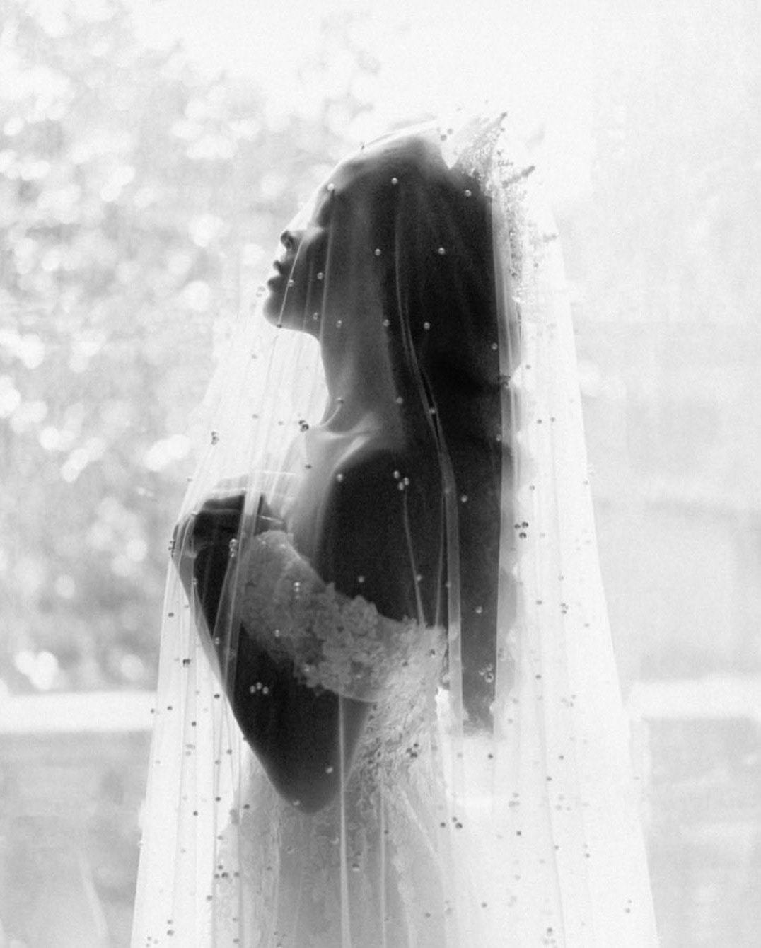 EDEN LUXE Bridal Veil EMMA Pearled Drop Ballet Length Veil