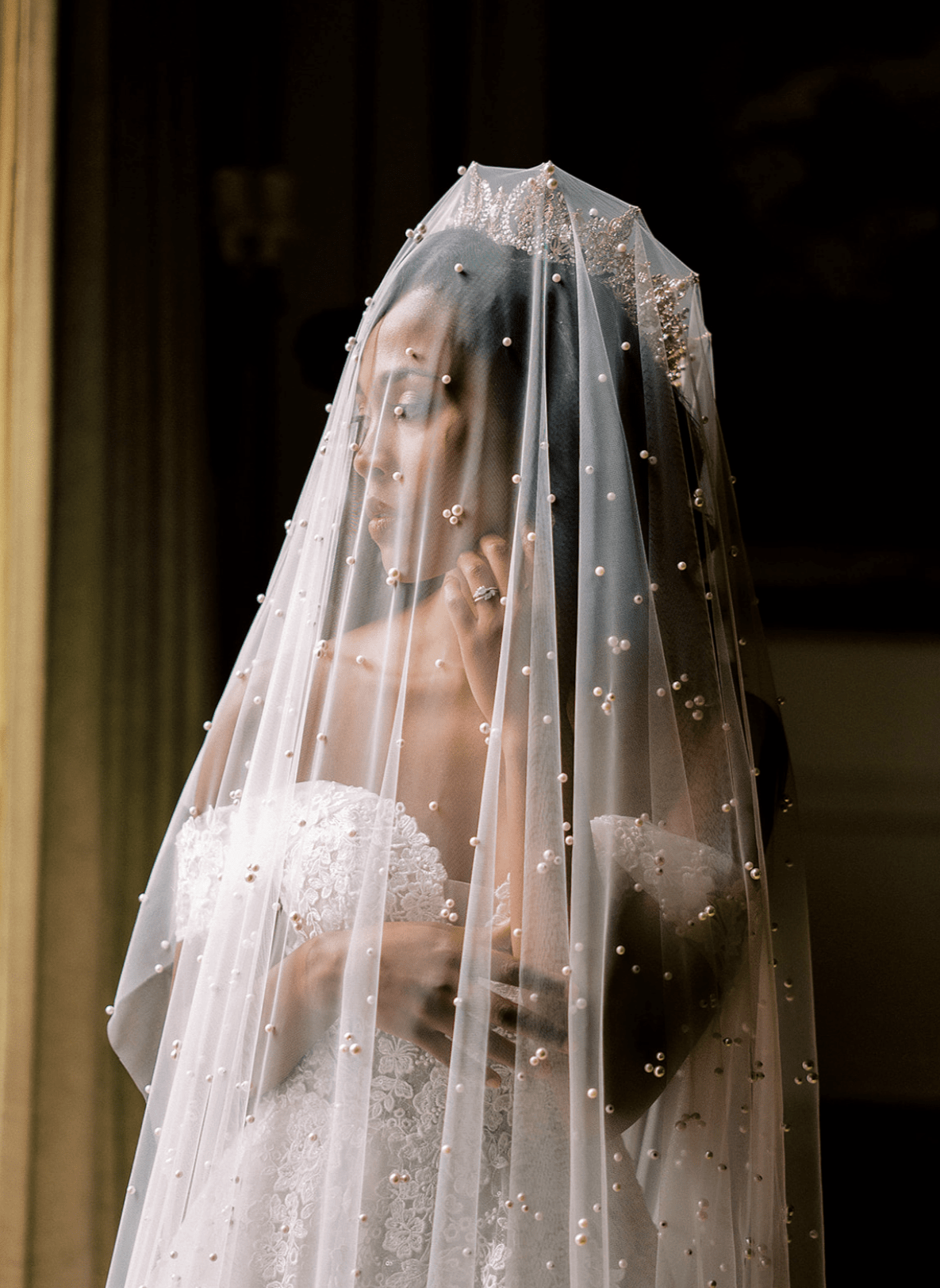 EDEN LUXE Bridal Veil EMMA Pearled Drop Ballet Length Veil