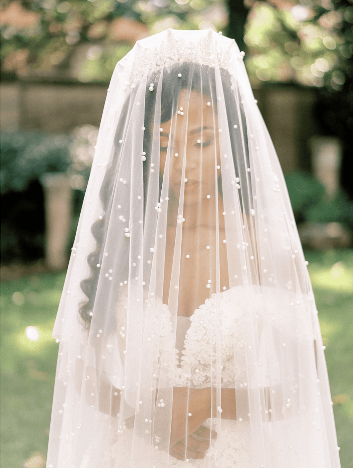 EDEN LUXE Bridal Veil EMMA Pearled Drop Ballet Length Veil