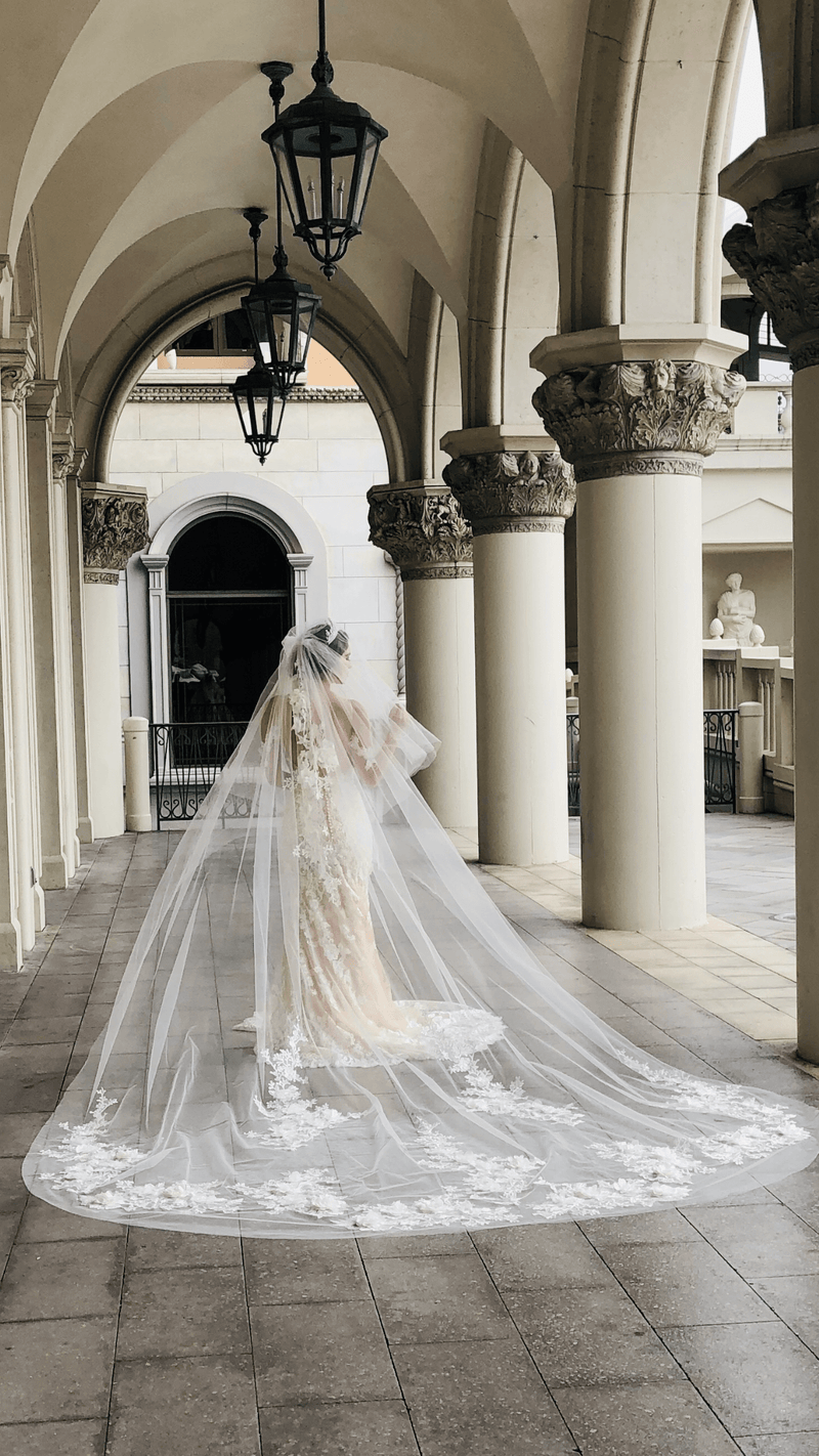 EDEN LUXE Bridal Veils PERSEPHONE 3D Floral and Lace Cathedral Veil