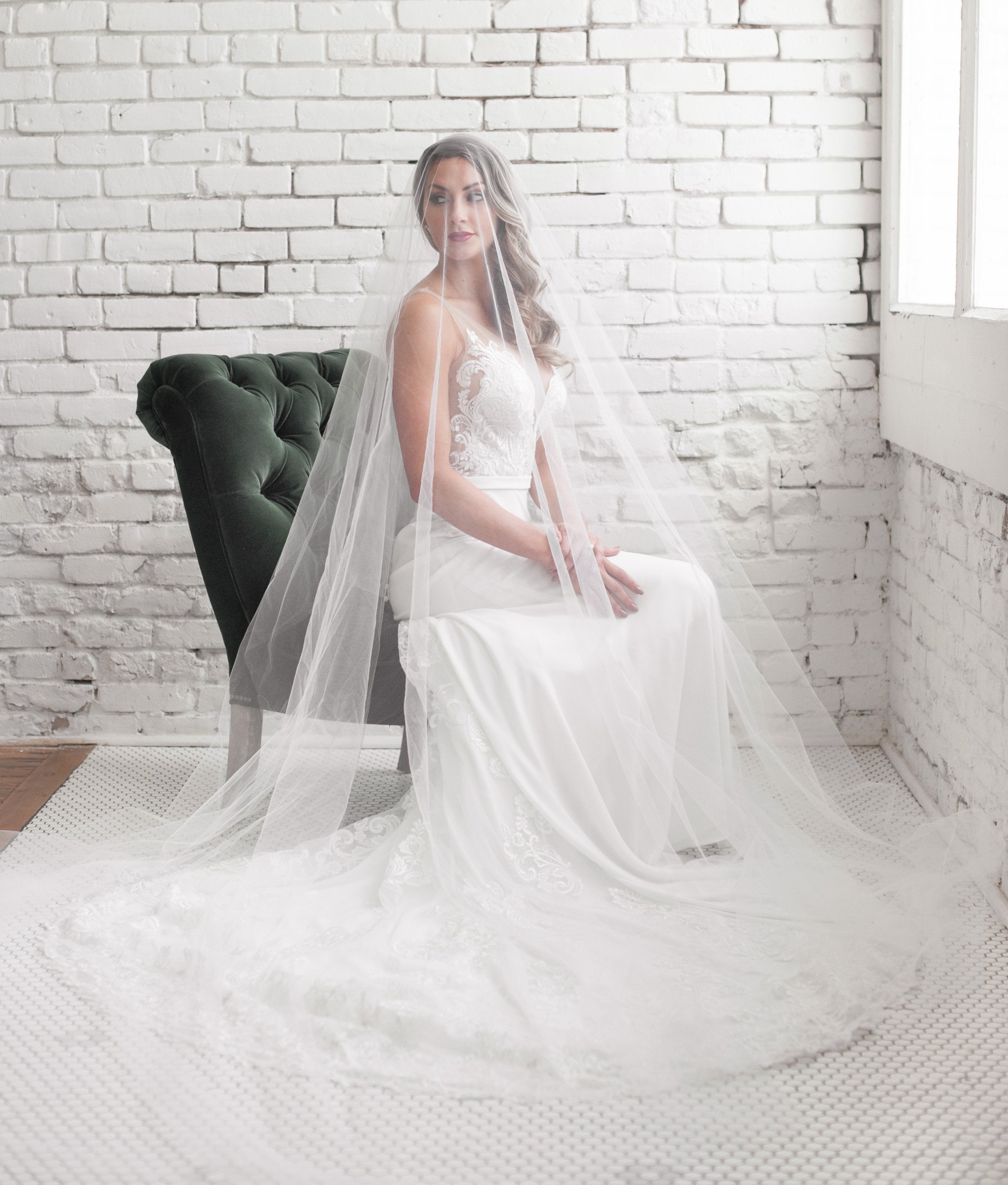 EDEN LUXE Bridal Veils Soft Bridal White / Comb Attached AMBRELL Royal Cathedral Drop Veil