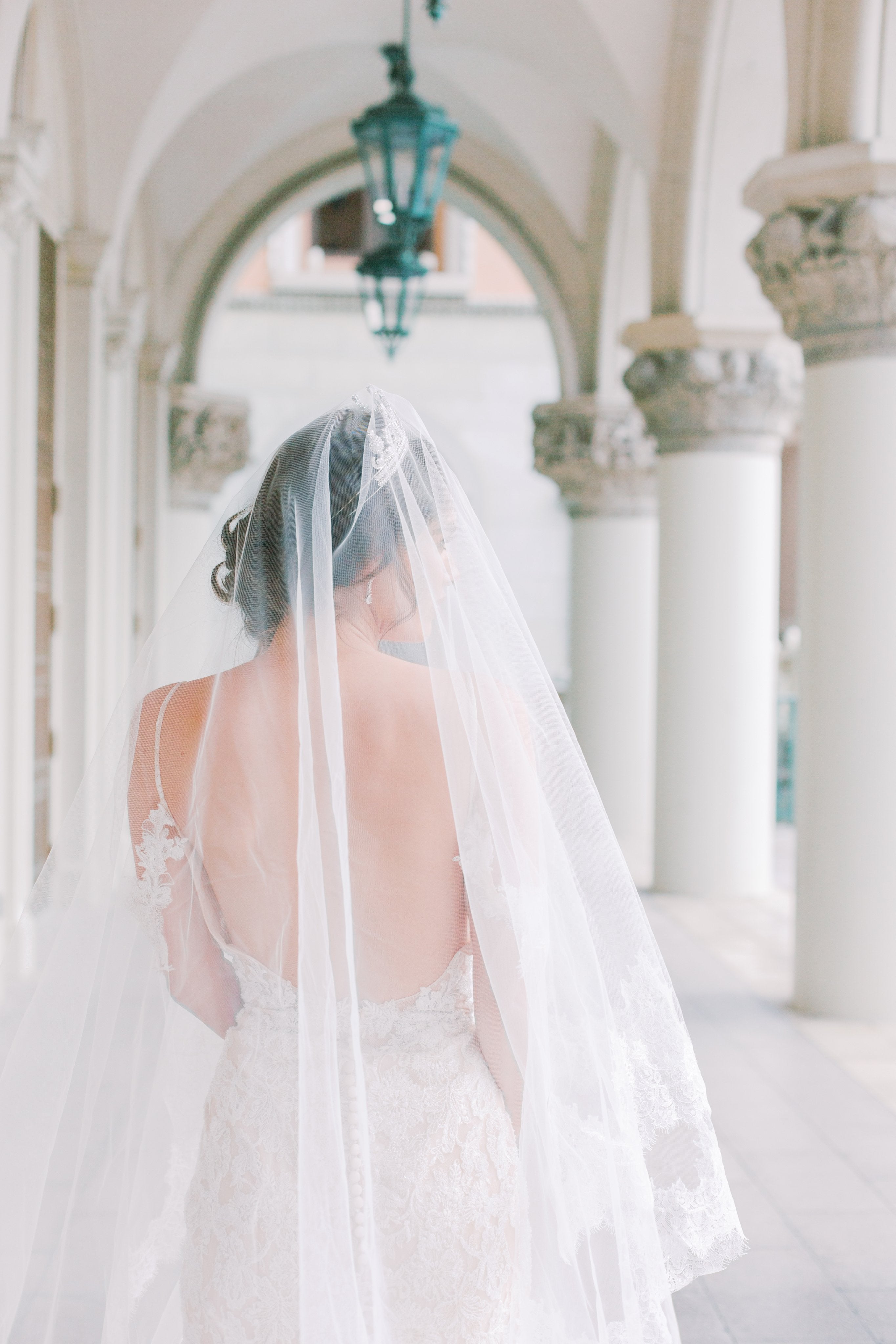 EDEN LUXE Bridal Veils VALENTINA Chantilly Lace Edged Drop Cathedral Bridal Veil