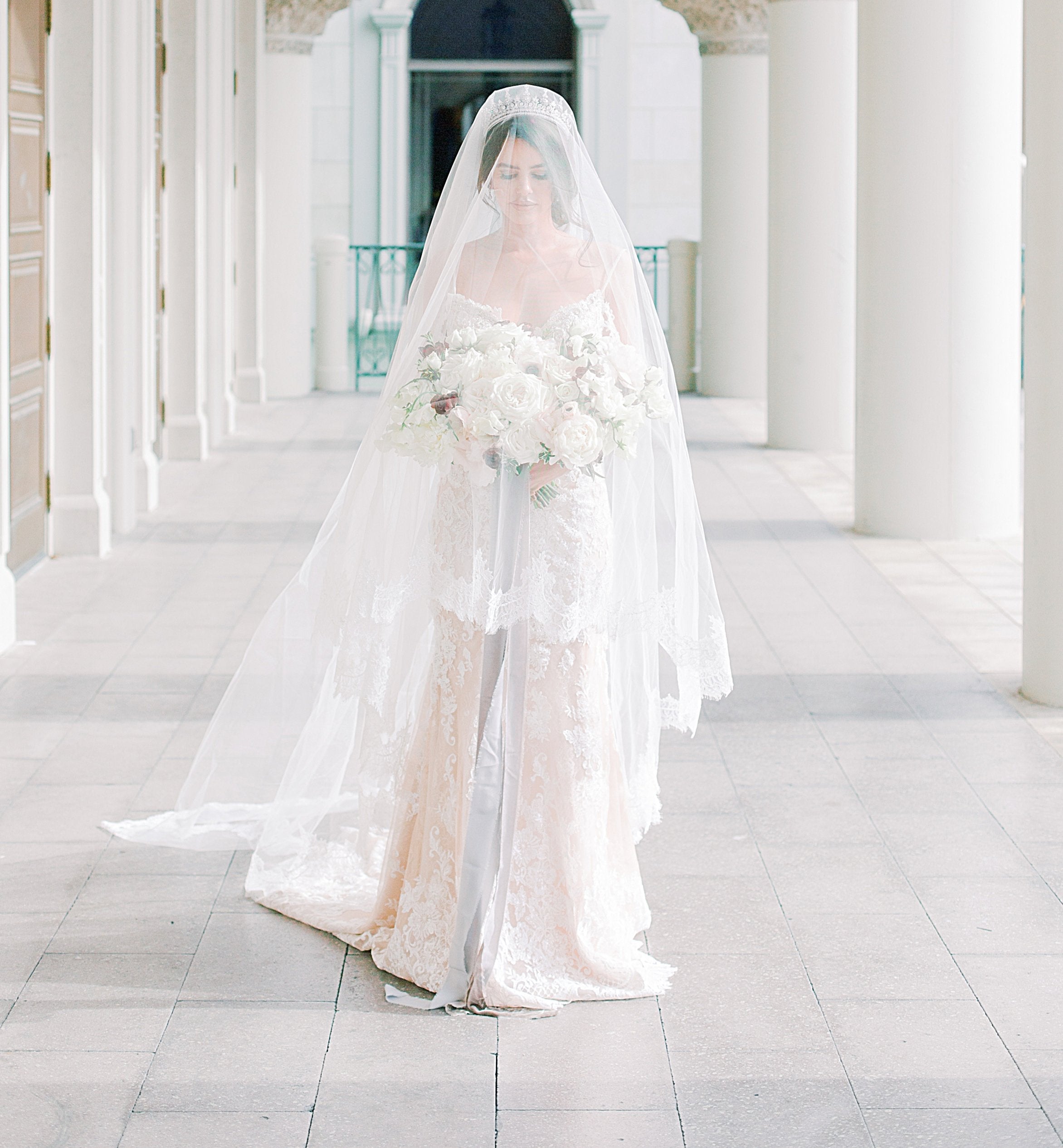EDEN LUXE Bridal Veils VALENTINA Chantilly Lace Edged Drop Cathedral Bridal Veil