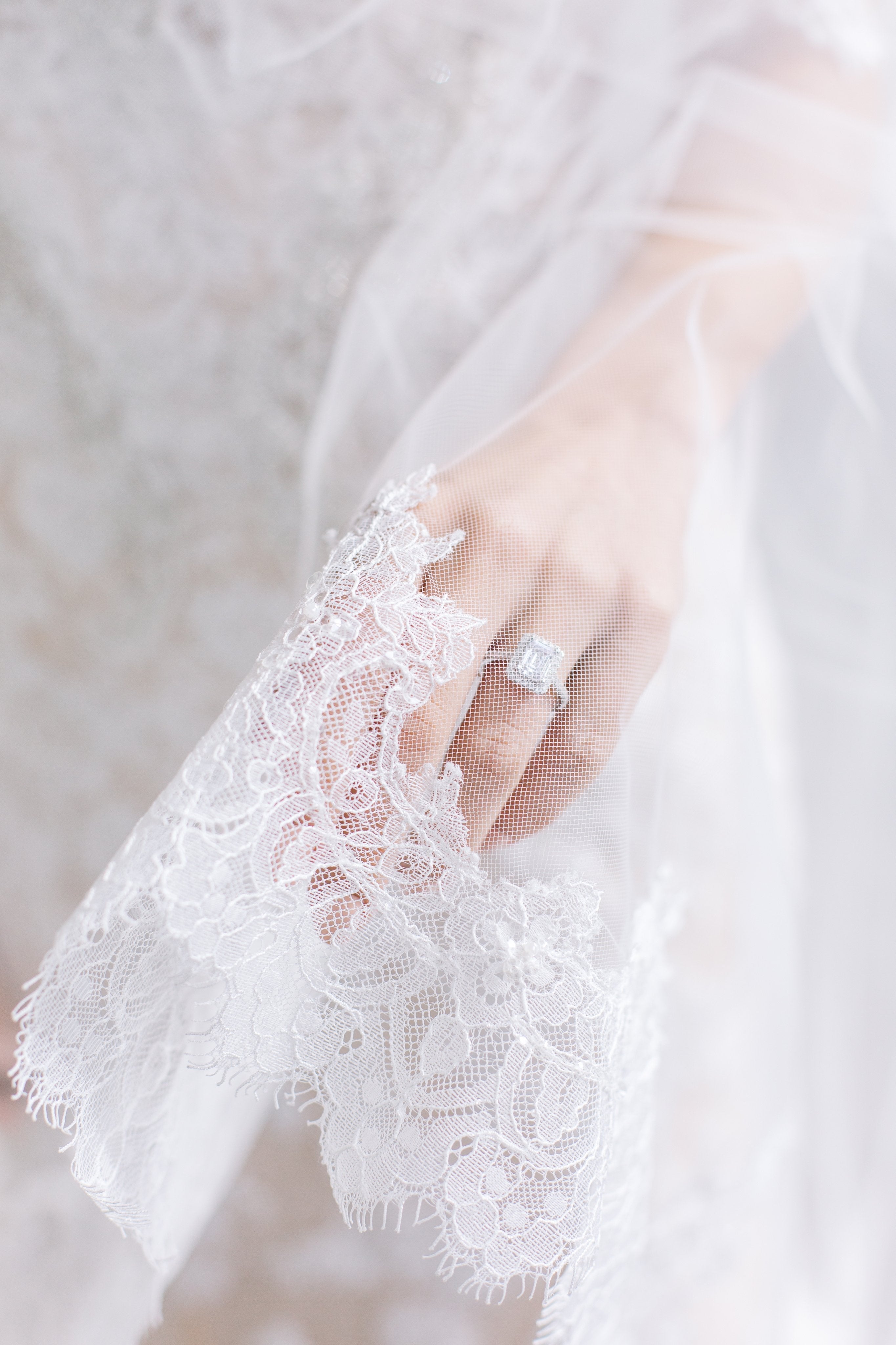 EDEN LUXE Bridal Veils VALENTINA Chantilly Lace Edged Drop Cathedral Bridal Veil