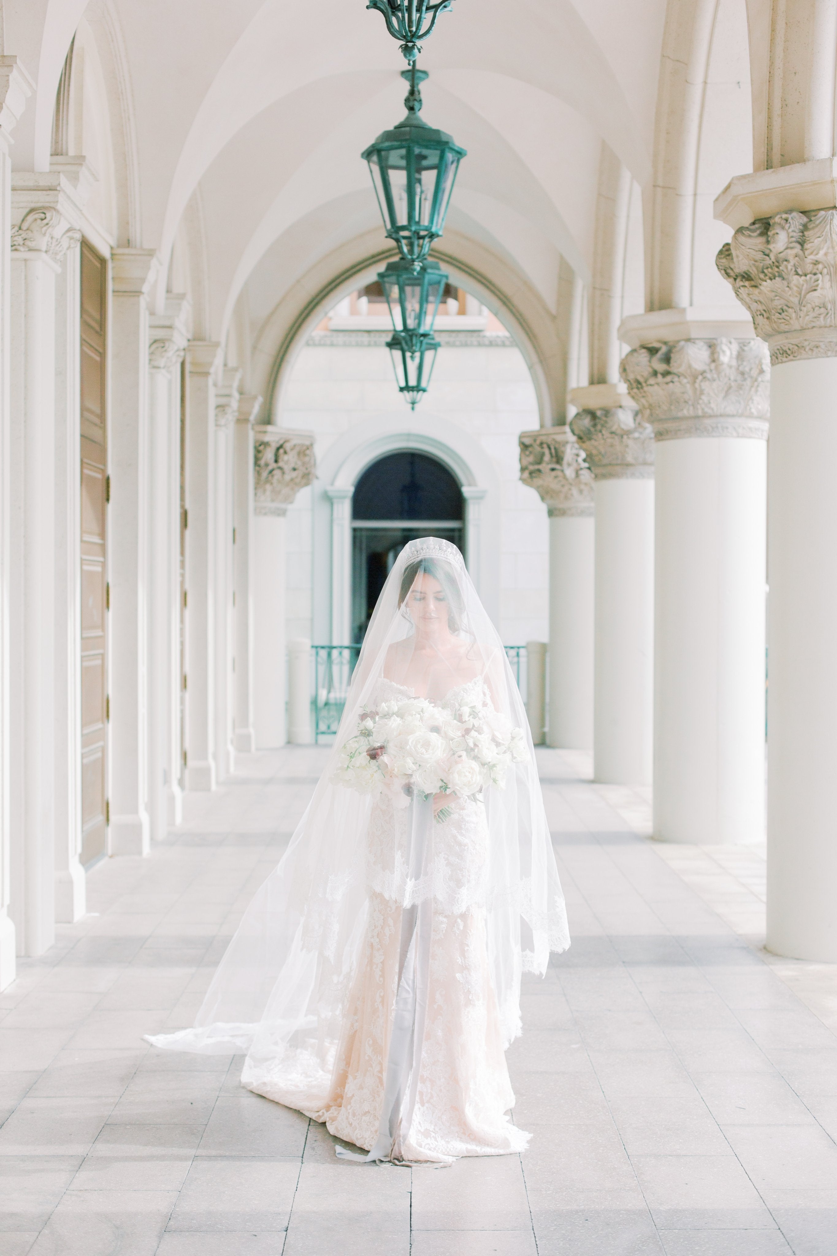 EDEN LUXE Bridal Veils VALENTINA Chantilly Lace Edged Drop Cathedral Bridal Veil