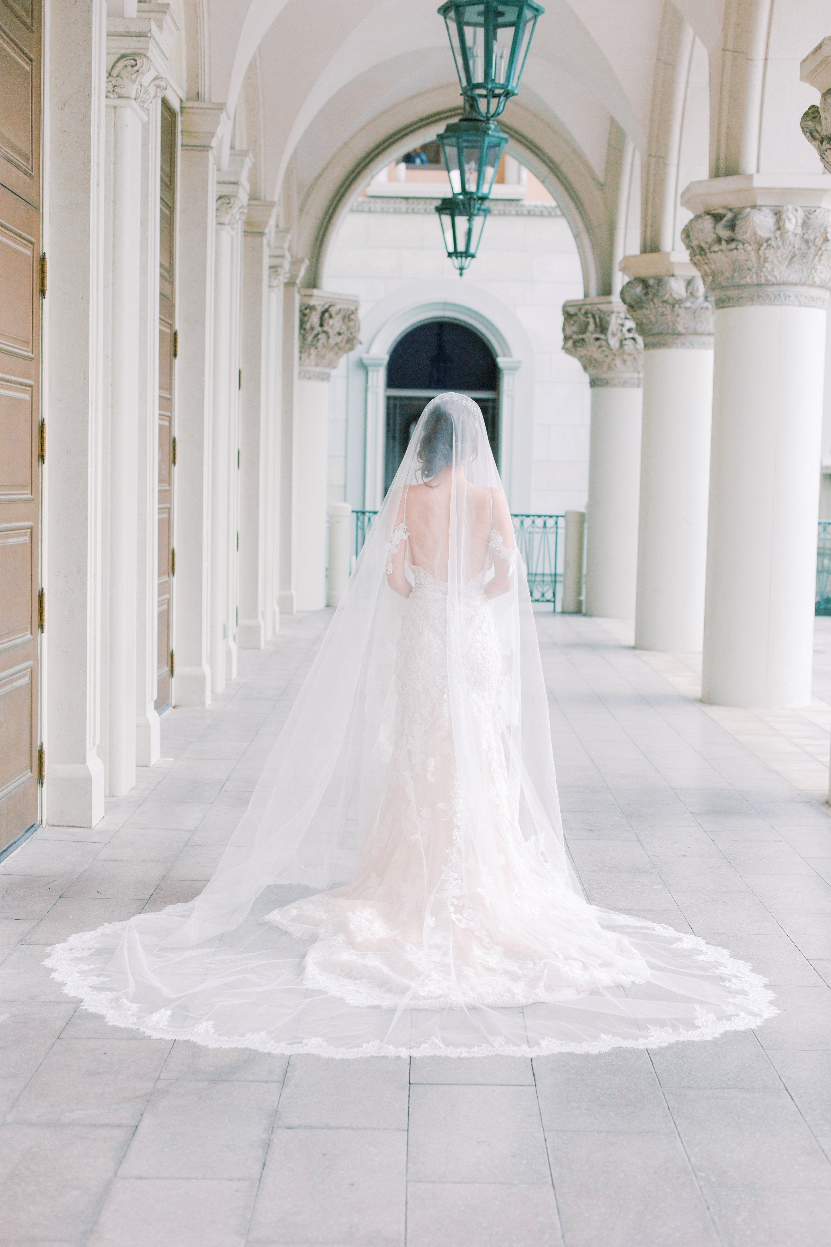 EDEN LUXE Bridal Veils VALENTINA Chantilly Lace Edged Drop Cathedral Bridal Veil