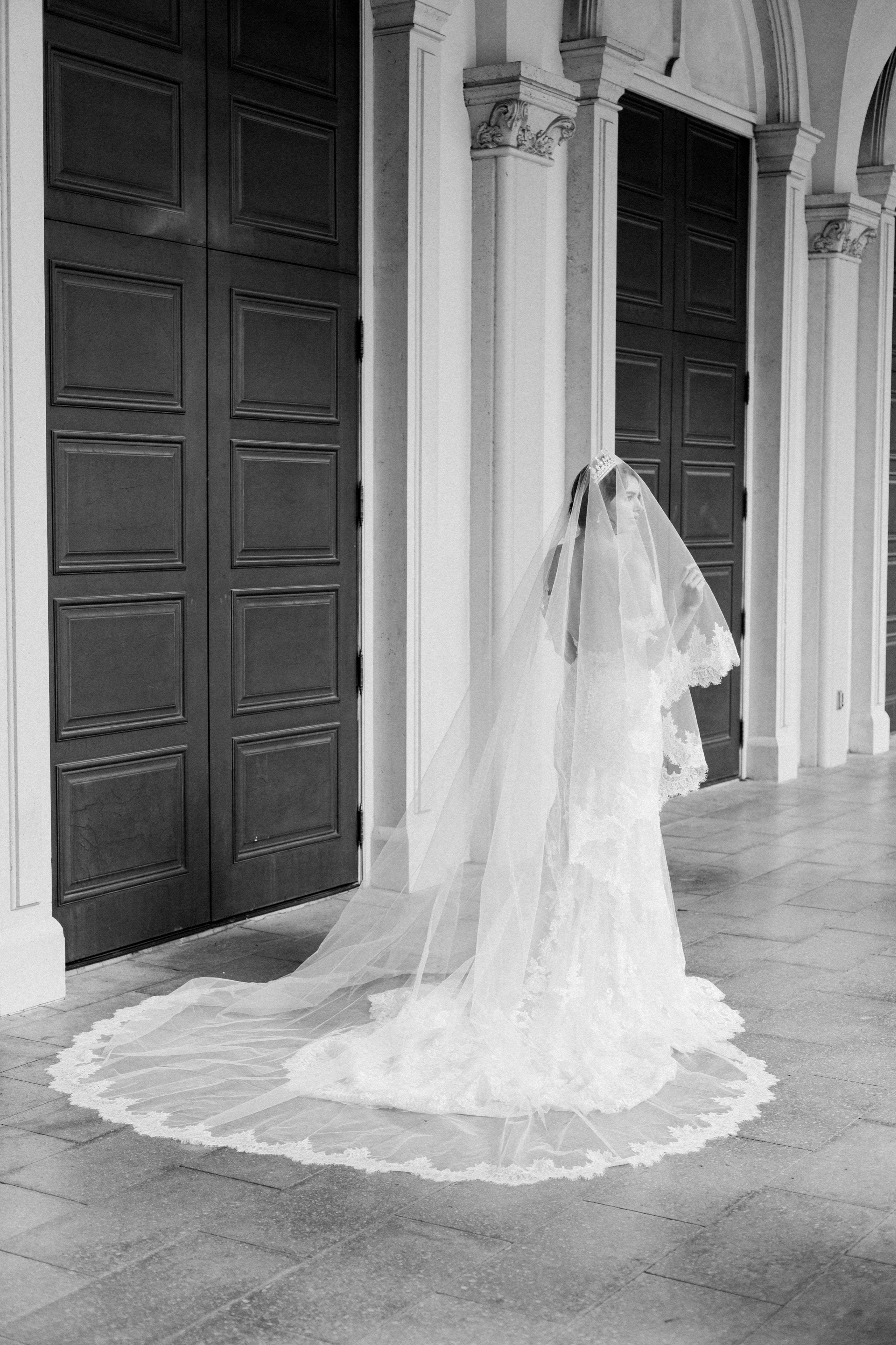 EDEN LUXE Bridal Veils VALENTINA Chantilly Lace Edged Drop Cathedral Bridal Veil