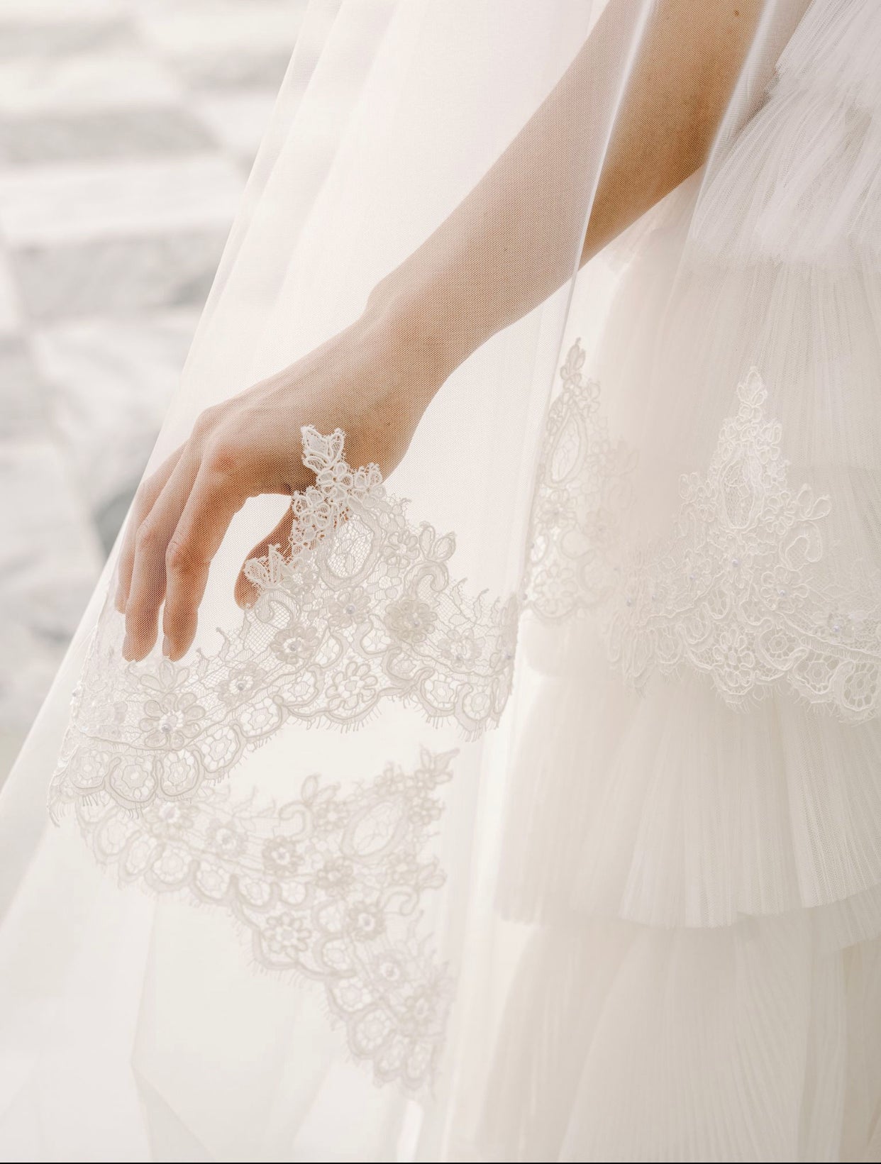 EDEN LUXE Bridal Veils VALENTINA Chantilly Lace Edged Drop Cathedral Bridal Veil