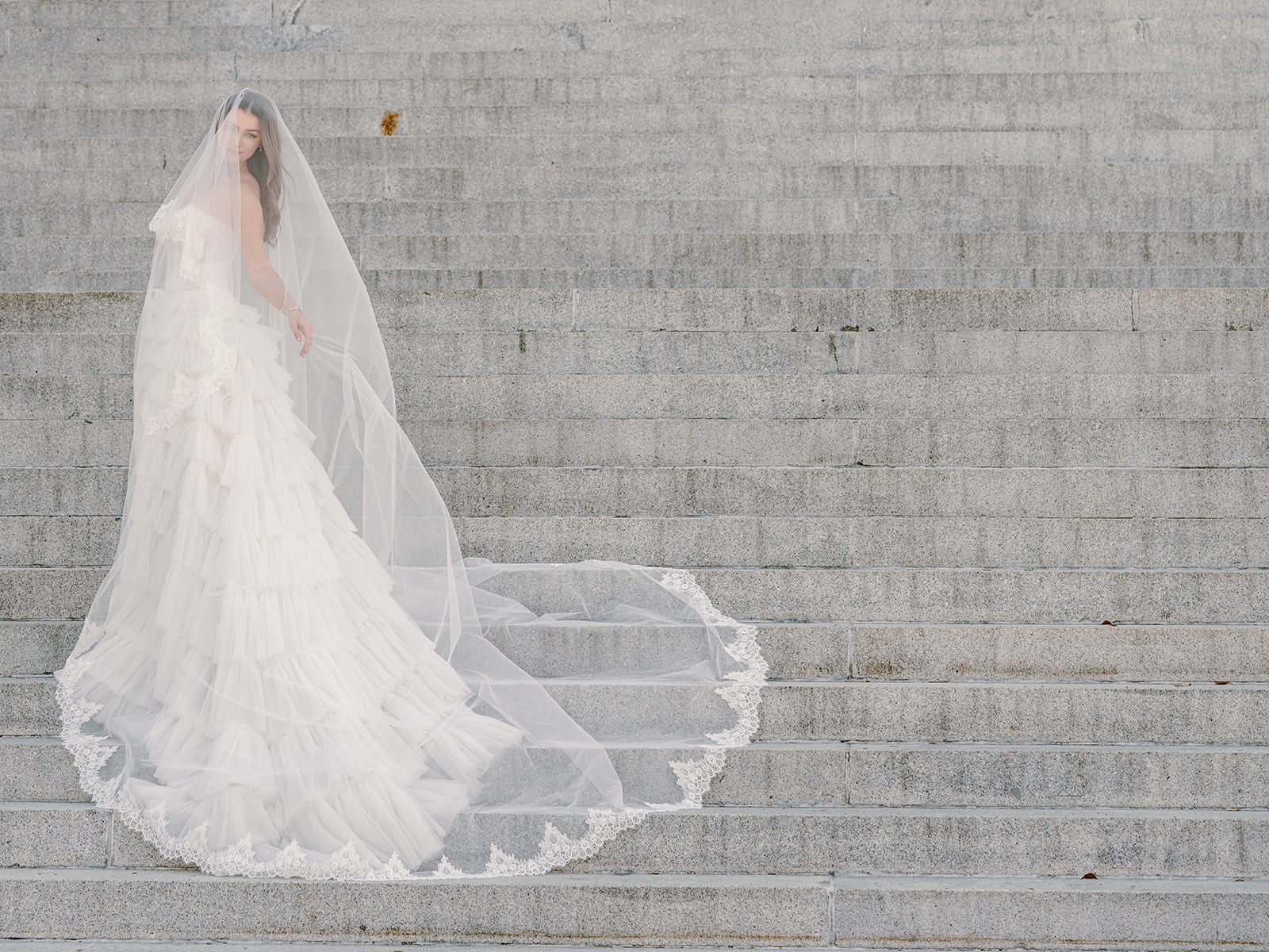 EDEN LUXE Bridal Veils VALENTINA Chantilly Lace Edged Drop Cathedral Bridal Veil