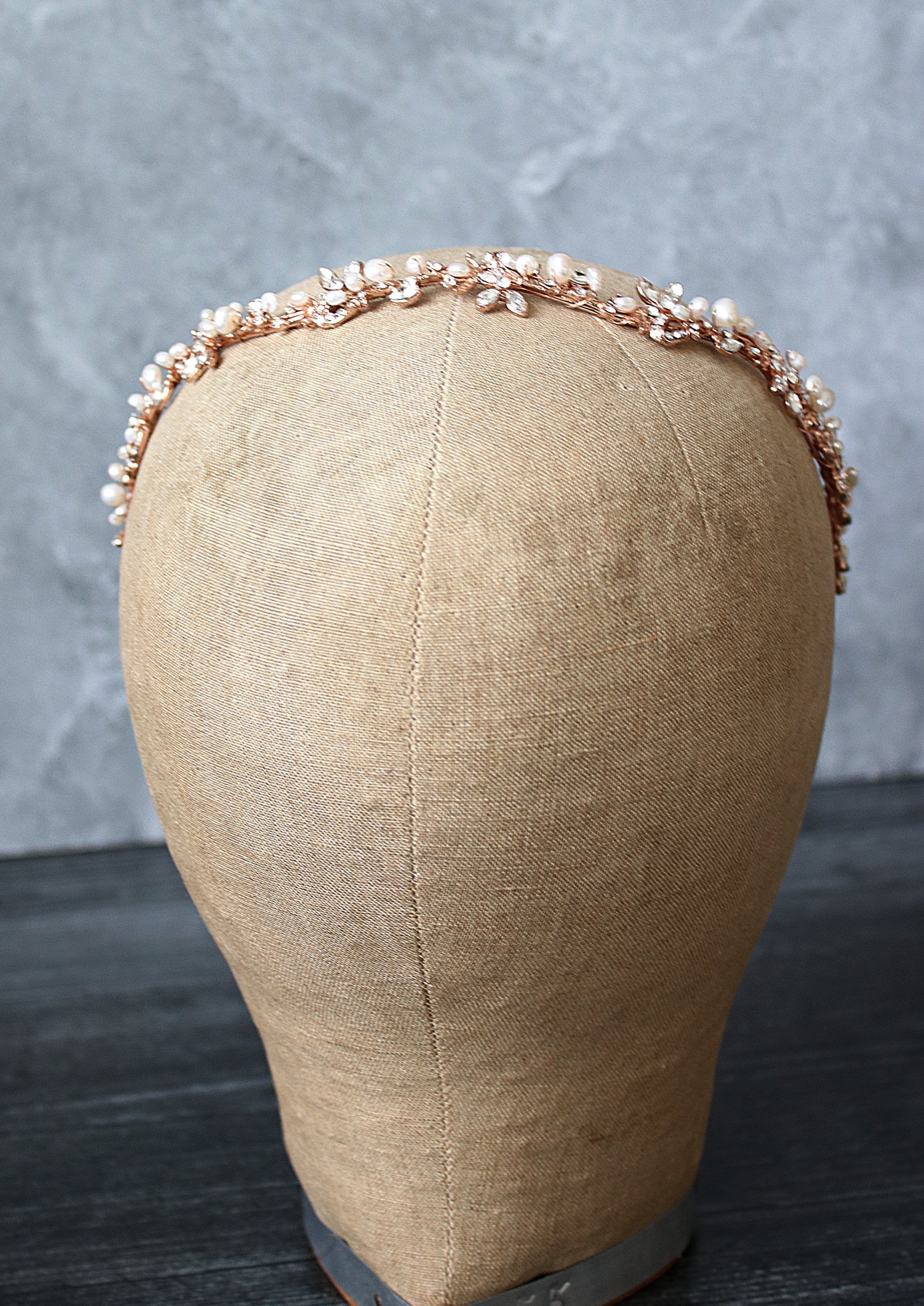 EDSLB Headpieces ABIGAIL Rose Gold and Freshwater Pearl Bridal Crystal Headband