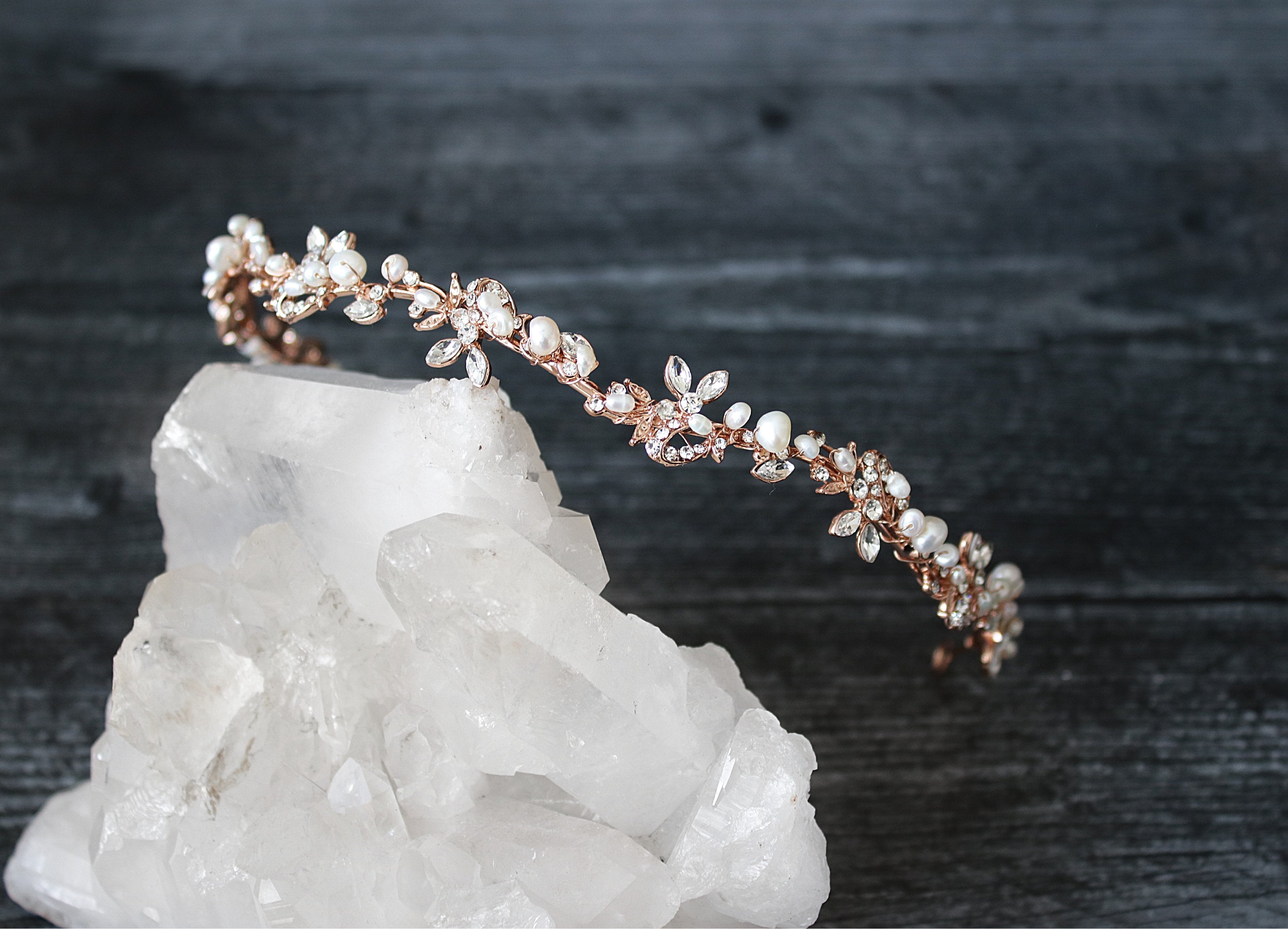 Headpieces Rose Gold ABIGAIL Freshwater Pearl Bridal Crystal Headband