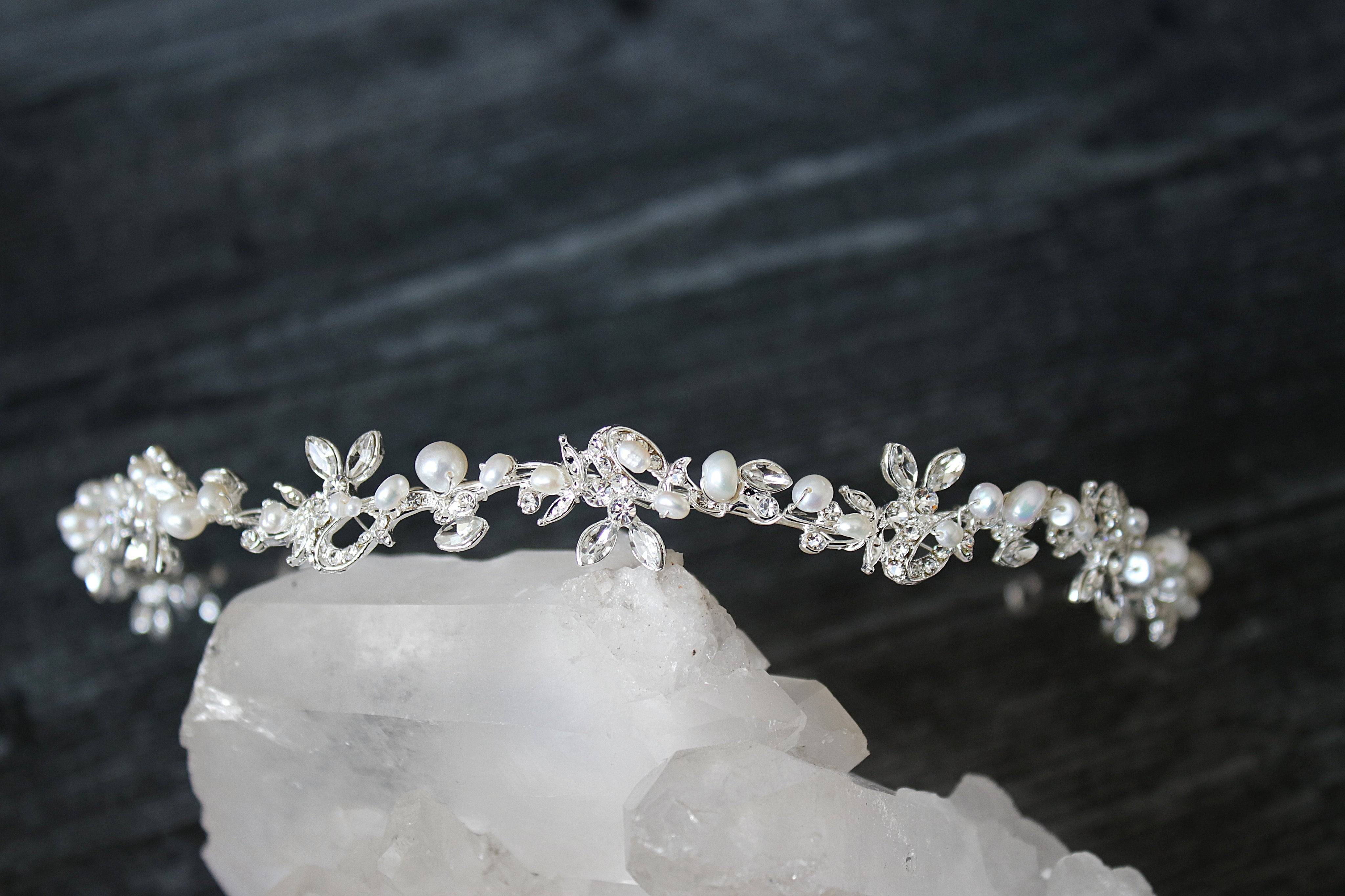 Headband Headpiece Silver ABIGAIL Silver Freshwater Pearl Bridal Headband  | EDEN LUXE Bridal