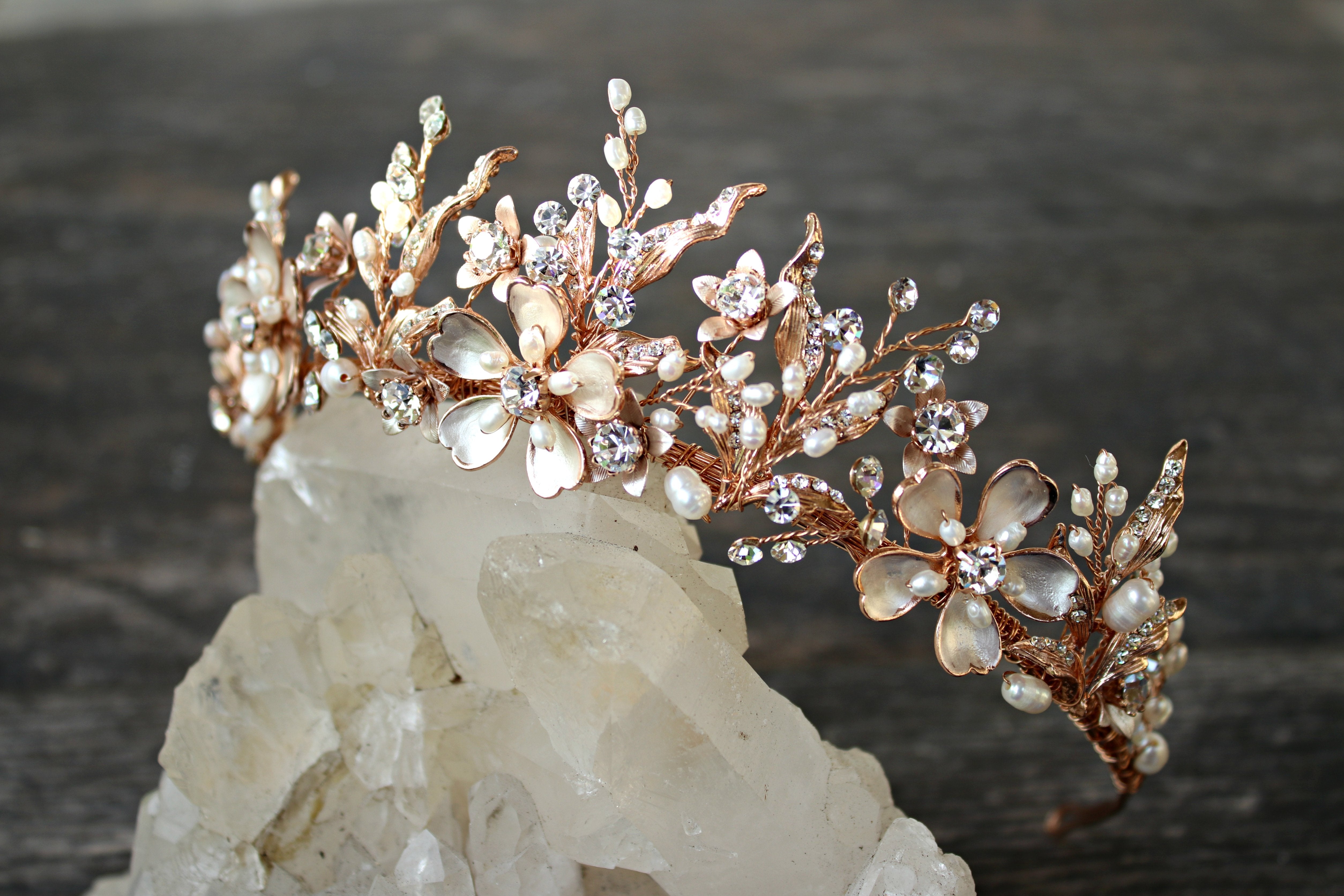 ELBDC Tiara, Tiaras GENEVIEVE Tiara with Genuine Aquamarine and Blue Topaz Gemstone Briolettes