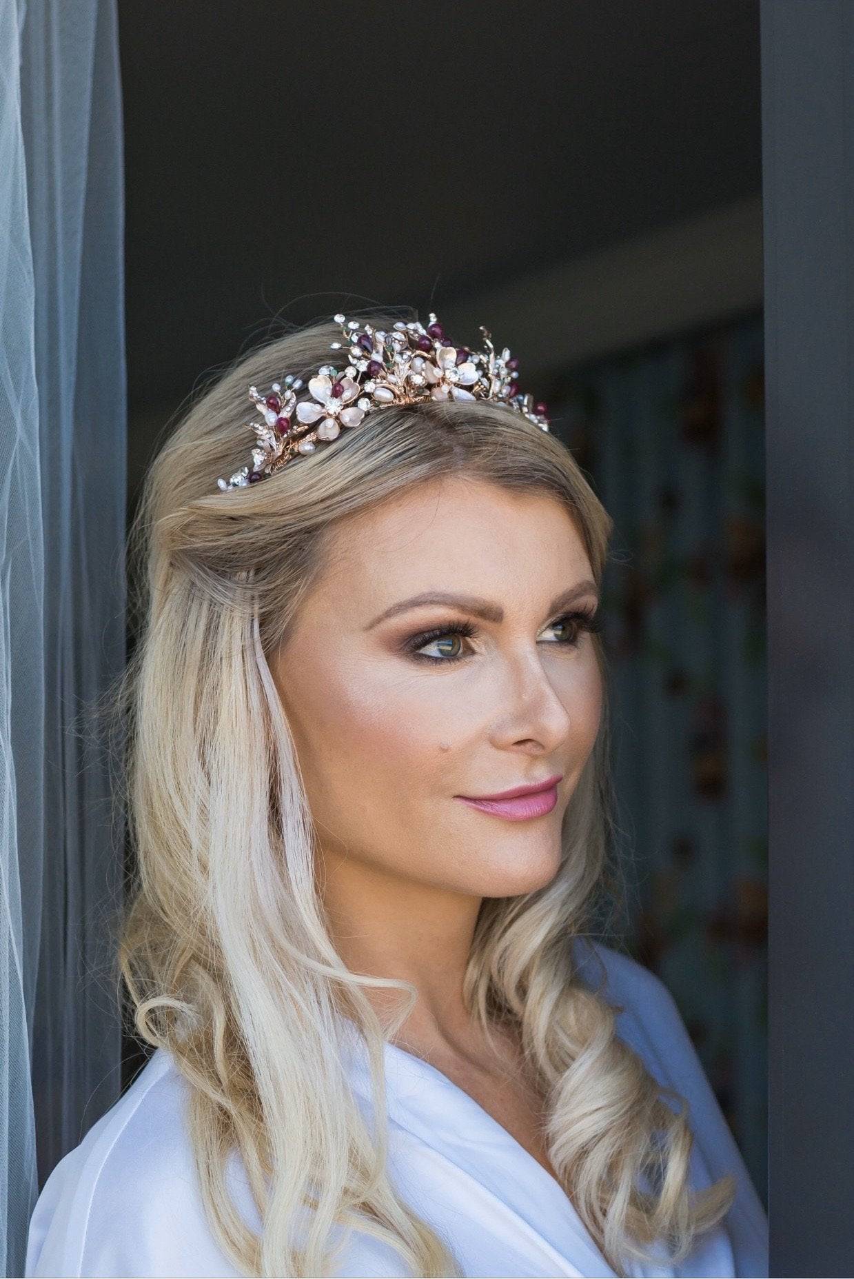 ELBDC Tiara, Tiaras GENEVIEVE Tiara with Ruby and Emerald Briolettes