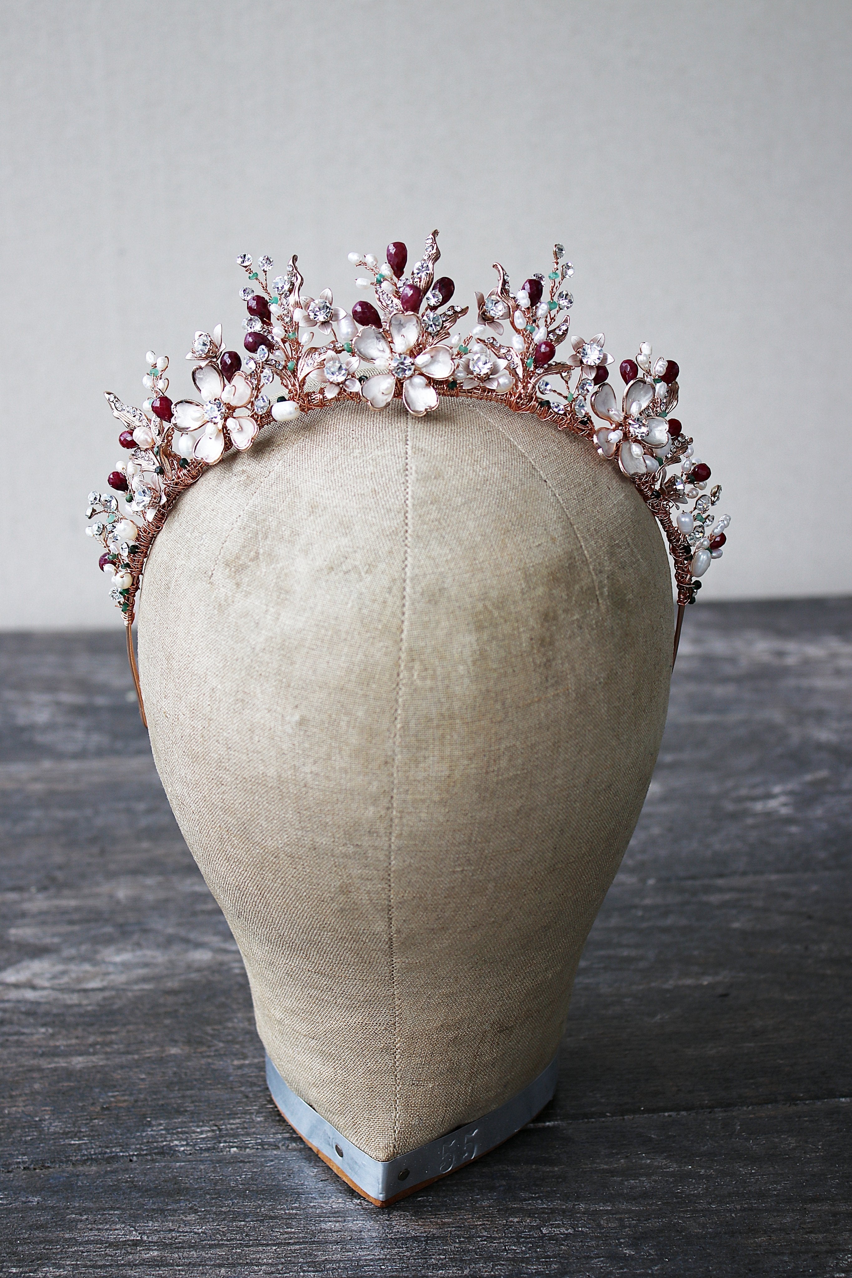 ELBDC Tiara, Tiaras GENEVIEVE Tiara with Ruby and Emerald Briolettes