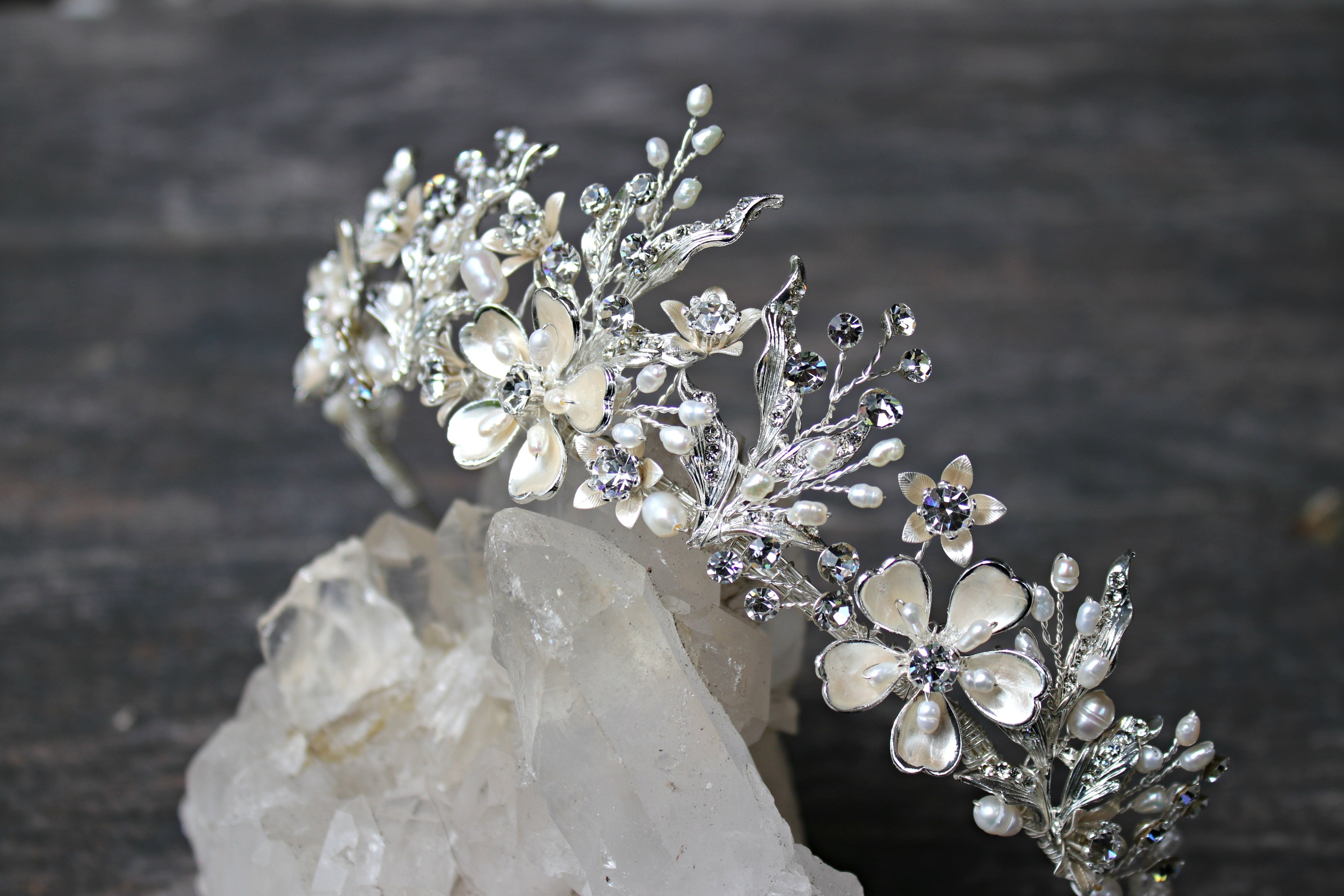 ELBDC Tiara, Tiaras Silver - No Gemstones Added GENEVIEVE Tiara with Ruby and Emerald Briolettes