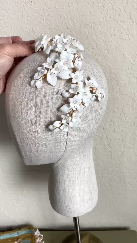 WILLOW White Porcelain Blossoms Headpiece