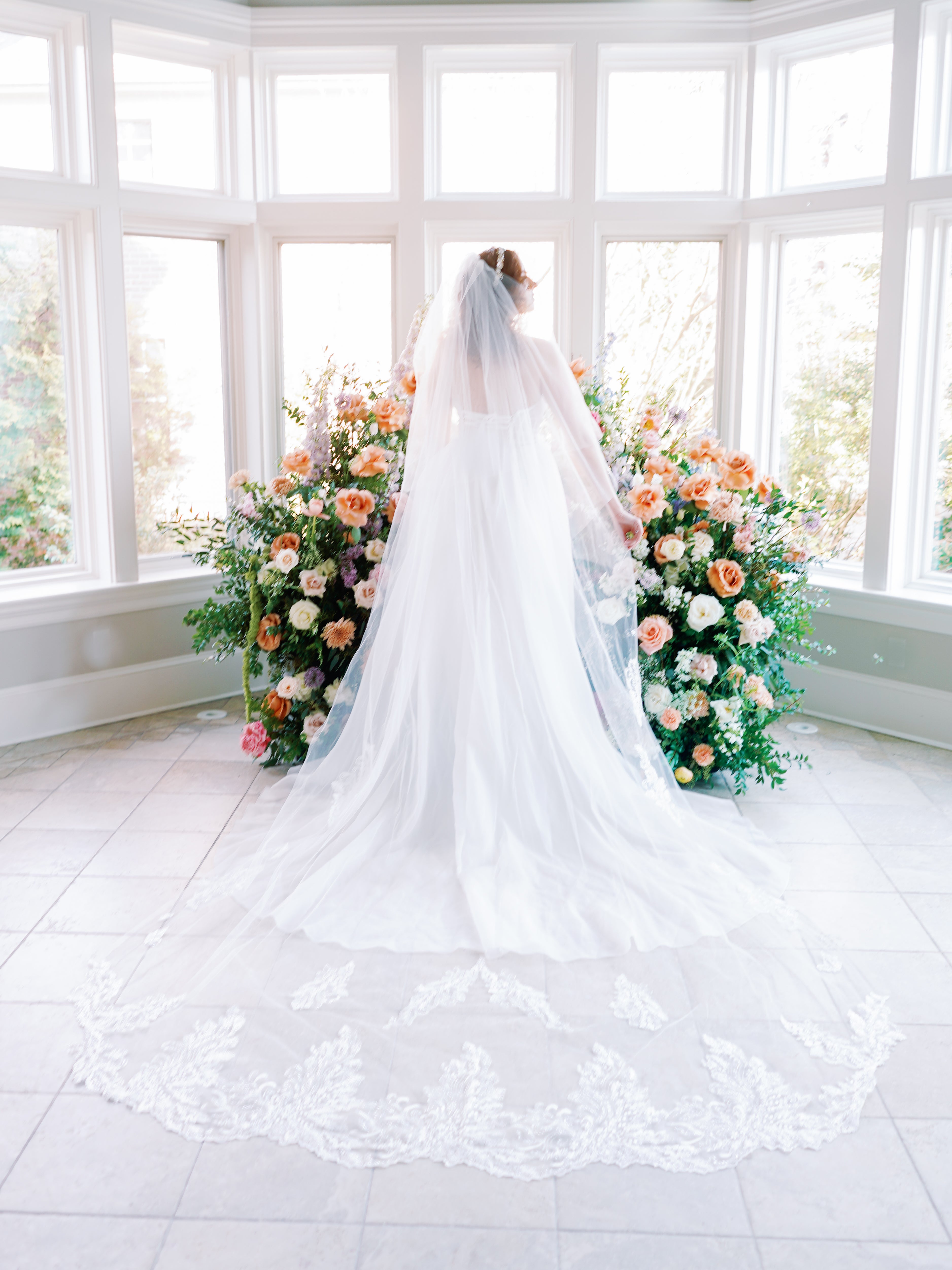 Royal Cathedral Wedding Veil Drop Veil | Eden Luxe Bridal Blush / No Comb Attached - Veil Pins Included