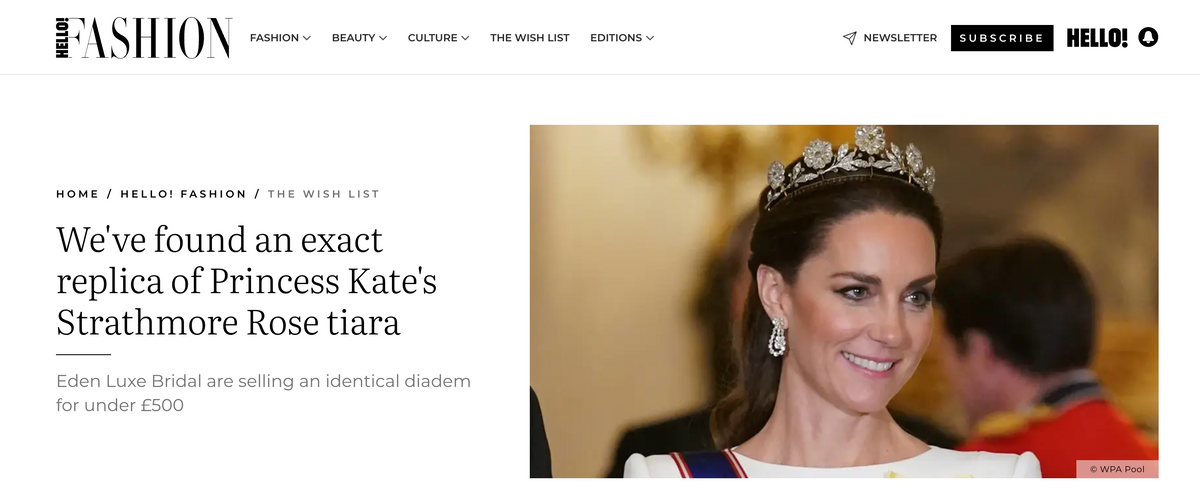 A Royal Tiara Moment: EDEN LUXE Bridal Featured by HELLO! Magazine