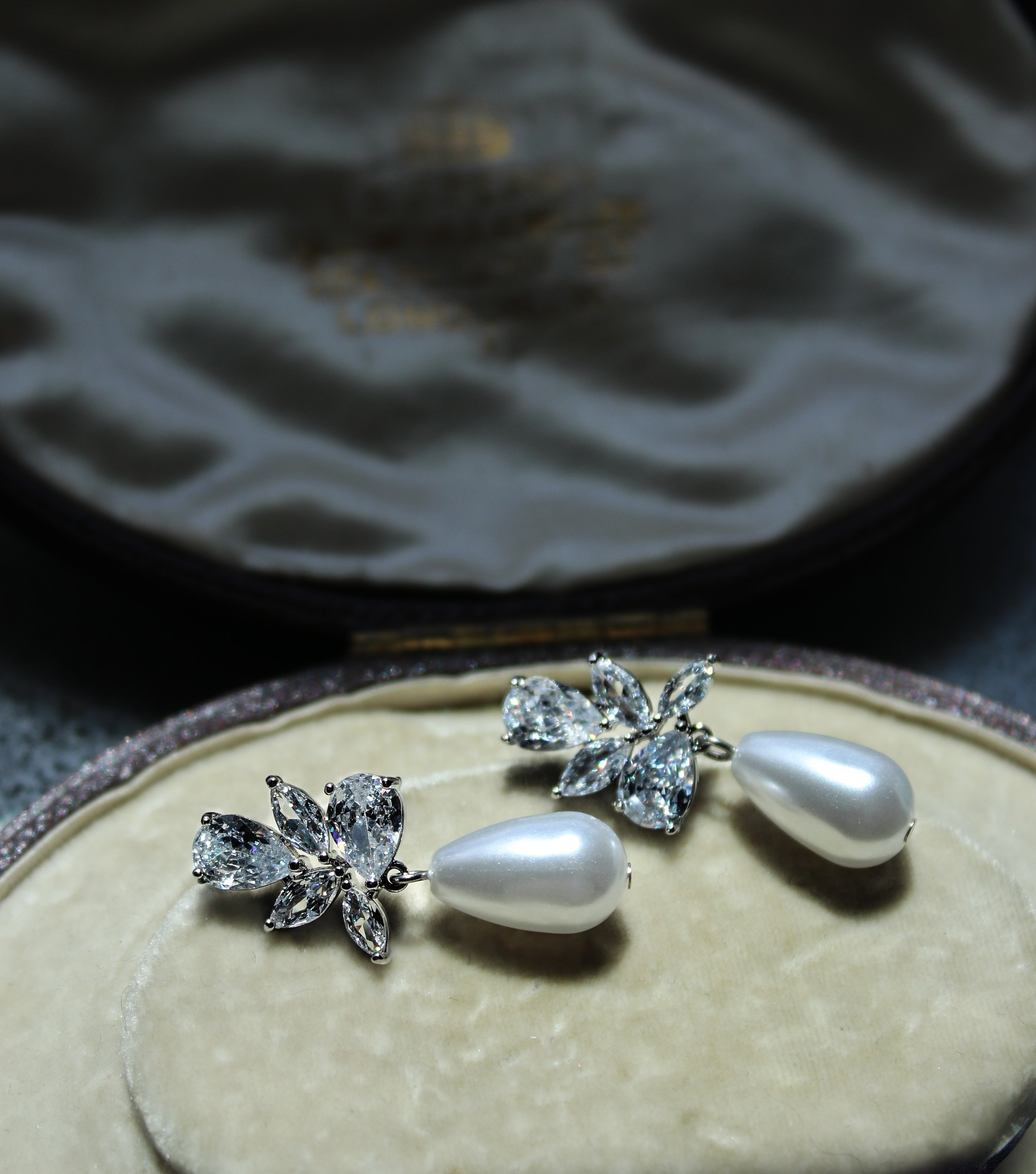 Serena Pearl Drop Bridal Earrings with simulated diamonds and delicate pearls by EDEN LUXE Bridal – elegant wedding earrings for modern brides