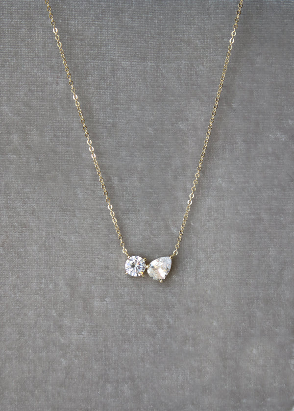 Gold Simulated Diamond Bypass Necklace - MOI et TOI | EDEN LUXE Bridal