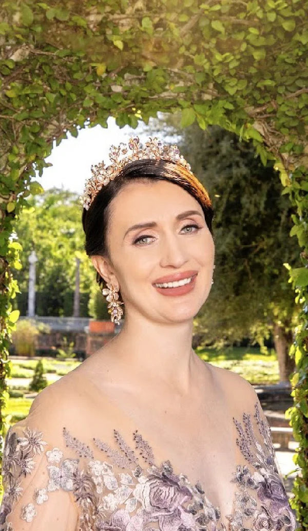 GENEVIEVE Gilded Blossoms Bridal Crown Heavily Adorned with with Genuine Rubies | EDEN LUXE Bridal