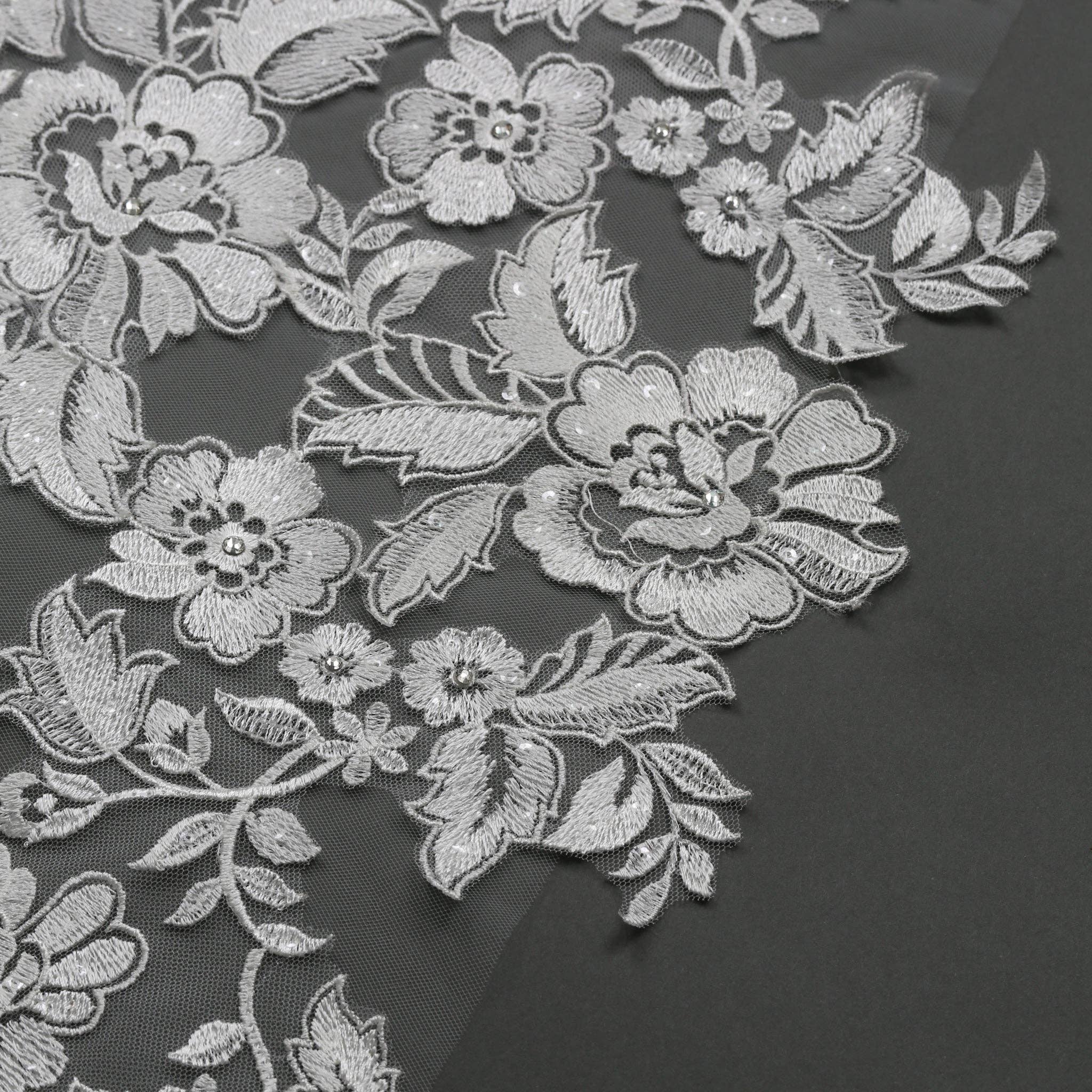 ROSELLA ORIGINAL FS6289 Floral Embroidered Lace Bridal Veil Rhinestones 120": Ivory / 120"x90"