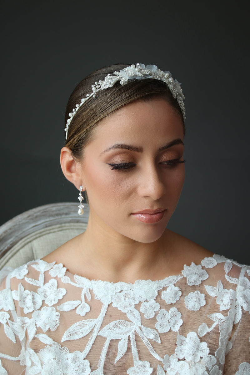 AMELIA Hand Beaded 3D Floral Bridal Headband Headpiece