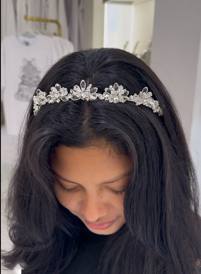 silver headpiece wedding guest