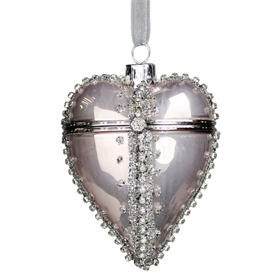 Bejeweled Heart Locket Ornament, Glass – Silver