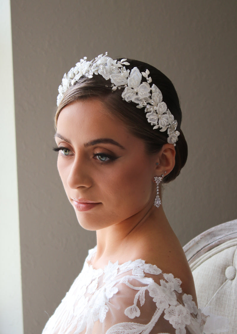 ISABELLA Lace and Crystal Floral Bridal Headpiece