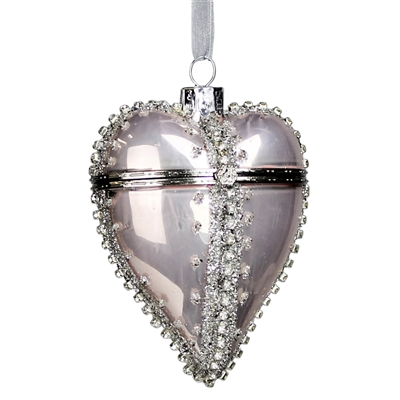 Bejeweled Heart Locket Ornament, Glass – Silver