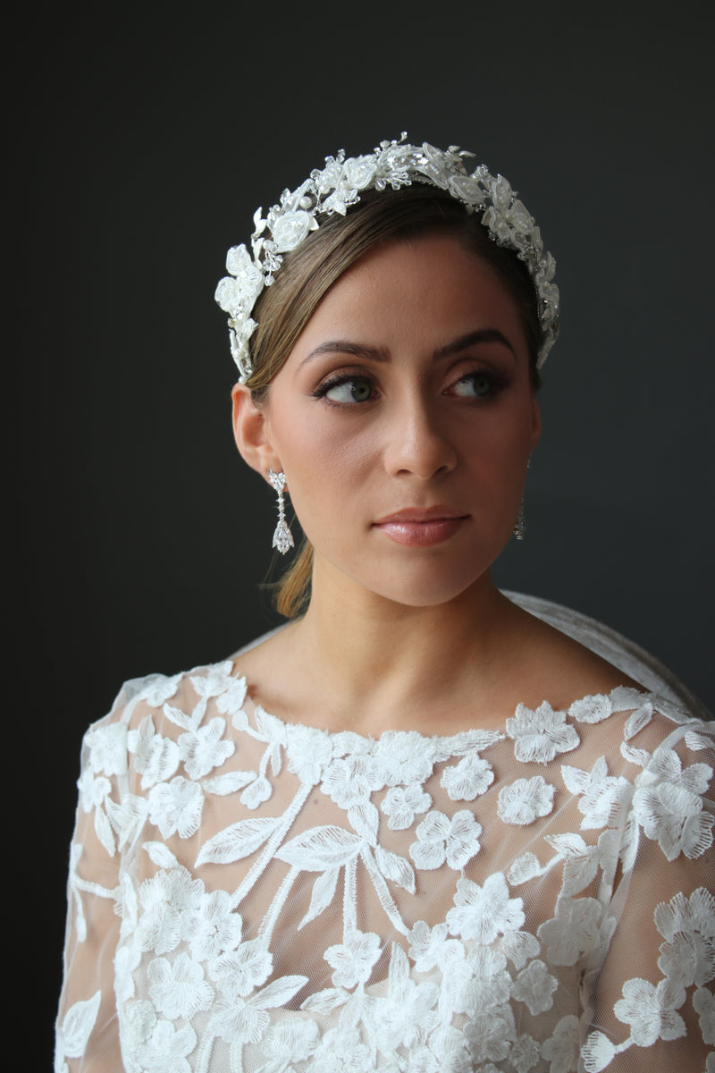 ISABELLA Lace and Crystal Floral Bridal Headpiece