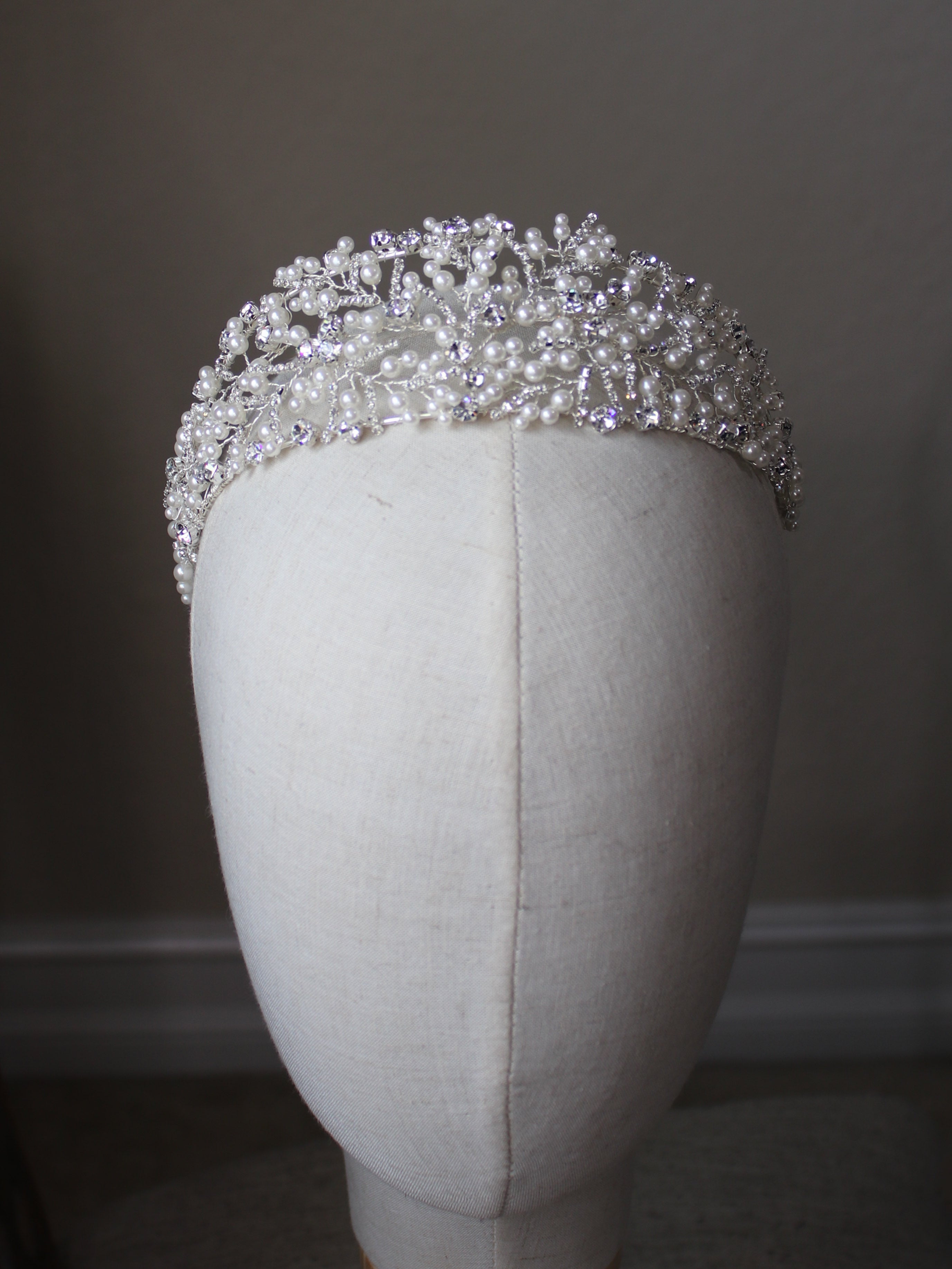 Harper pearl tiara, crystal bridal bandeau crown in silver, Versailles inspired  | EDEN LUXE Bridal
