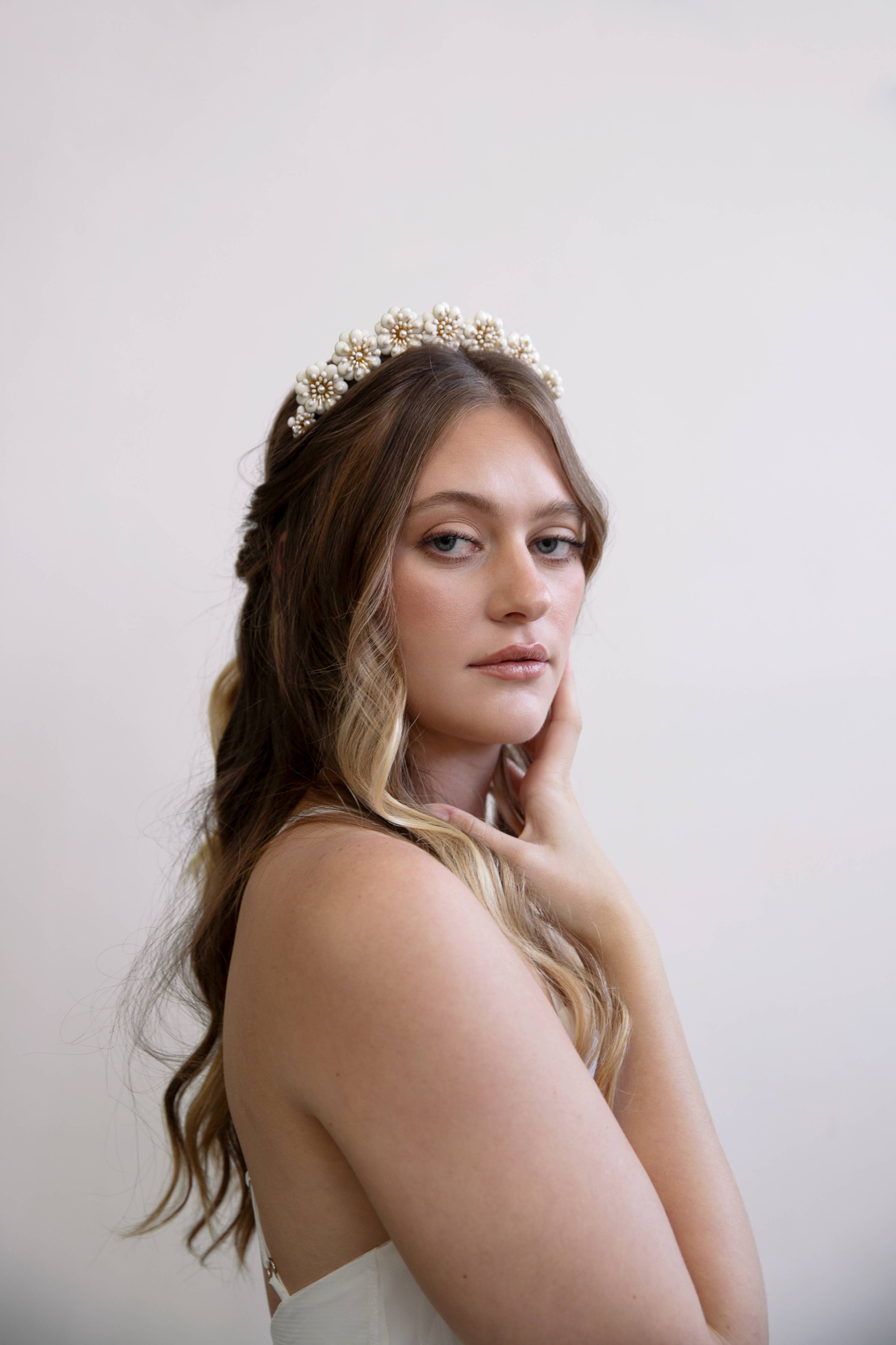Muriel - Gold and White Flower Crown, Headband, Tiara