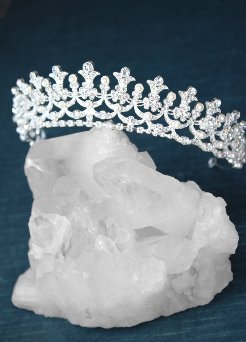 CORDELIA Crystal and Pearl Bridal Tiara