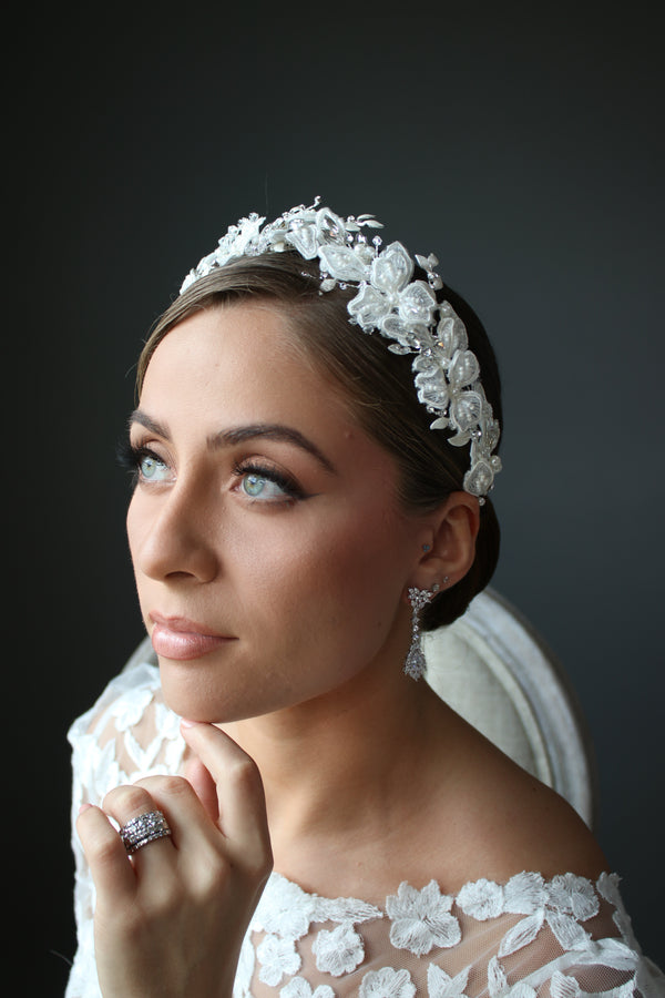 ISABELLA Lace and Crystal Floral Bridal Headpiece