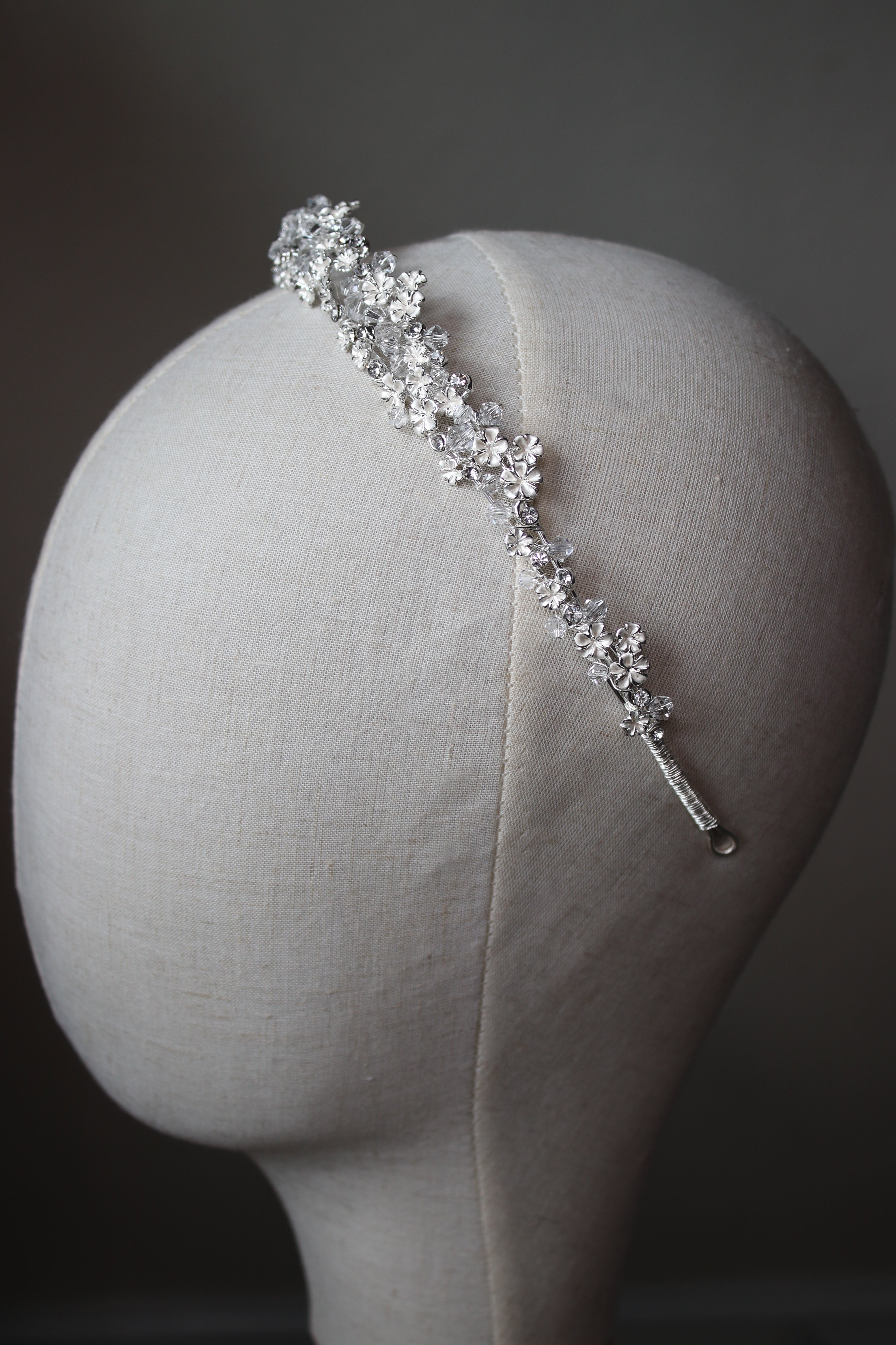 Moonlight Blossoms Diadem bridal tiara in silver delicate blossoms and crystals | EDEN LUXE Bridal 